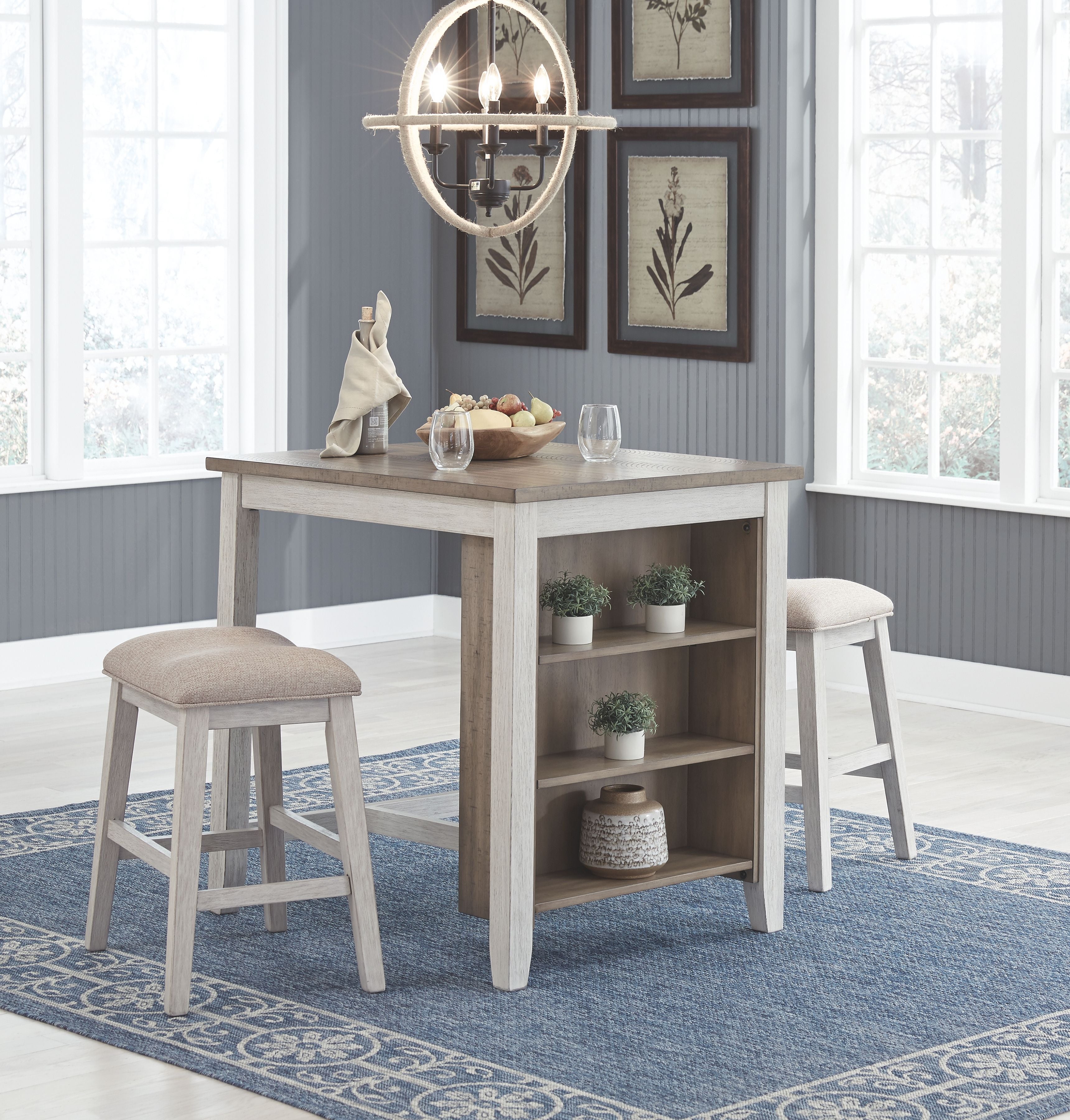 Signature Design by Ashley® Skempton - White - Rect Drm Counter Tbl Set(Set of 3) | Meri Furniture