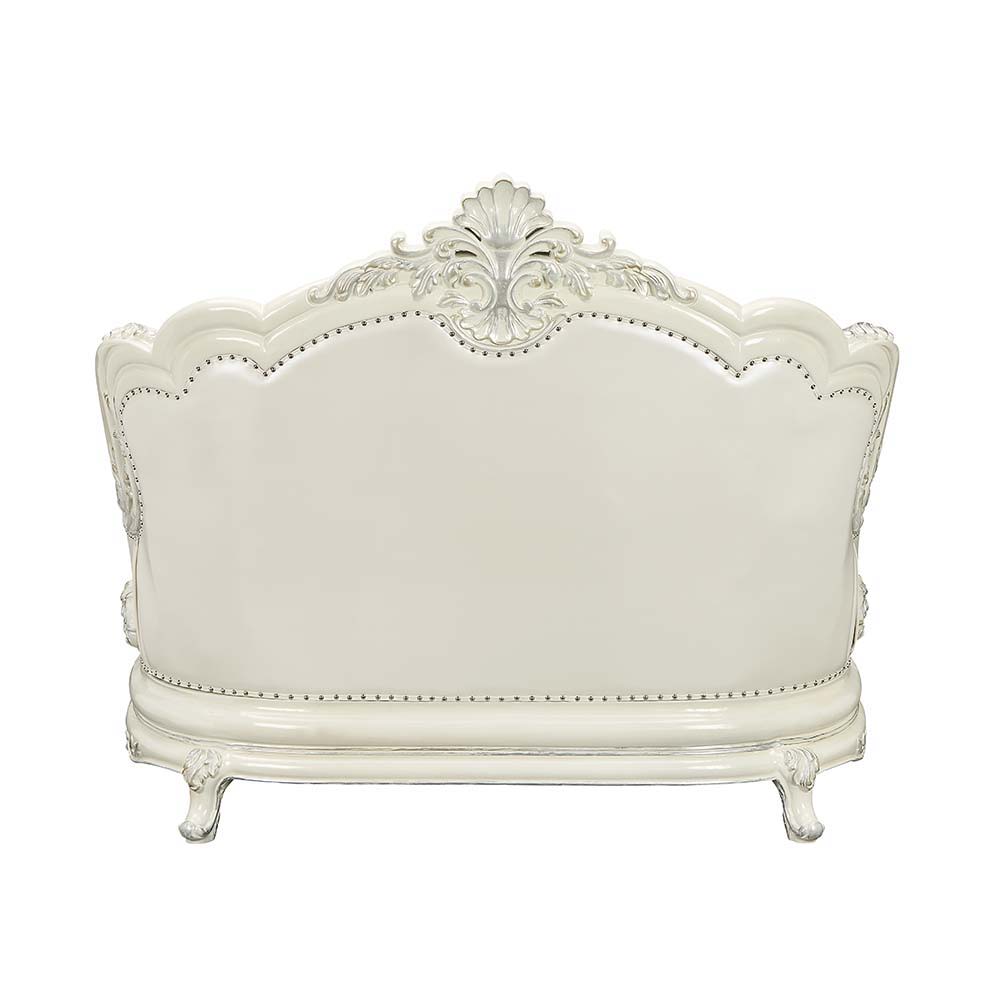 ACME Adara - Loveseat - White PU & Antique White Finish | Meri Furniture