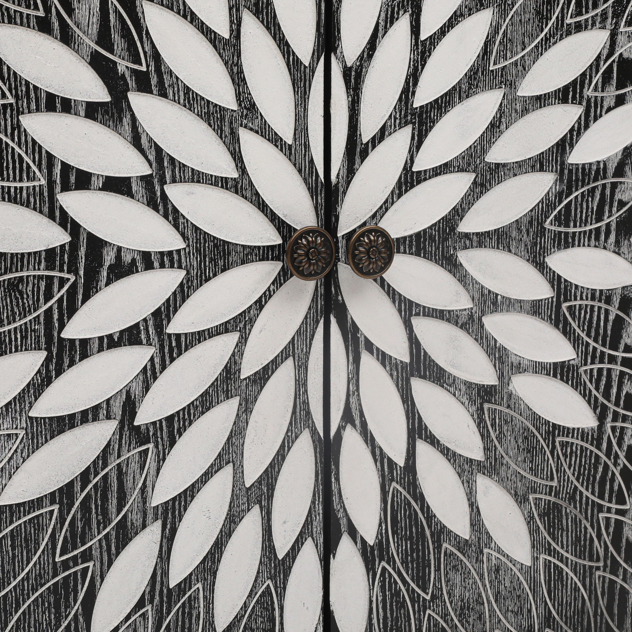 2 Door Carved Storage Cabinet With Adjustable Shelf, Accent Furniture