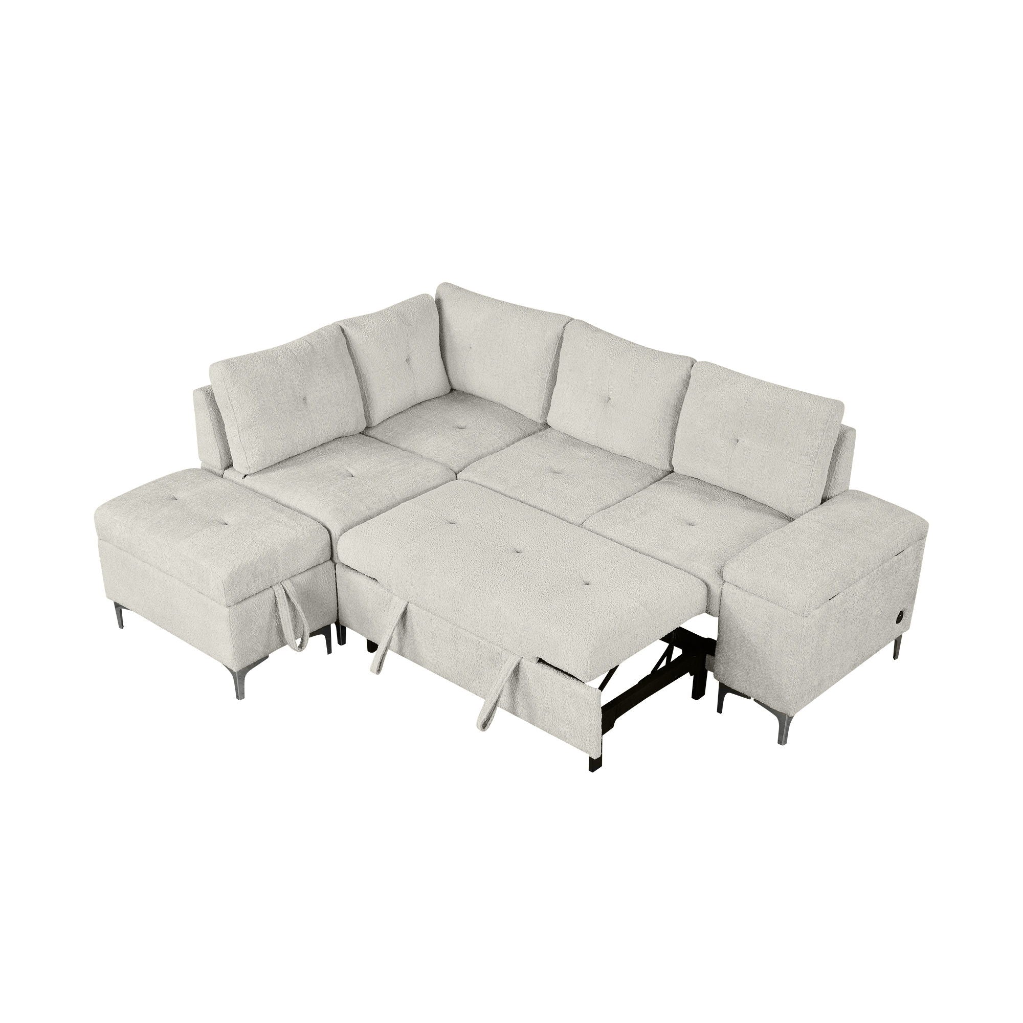 Versatile L Shaped Sofa Bed With Storage, Cup Holders, USB Ports Chenille