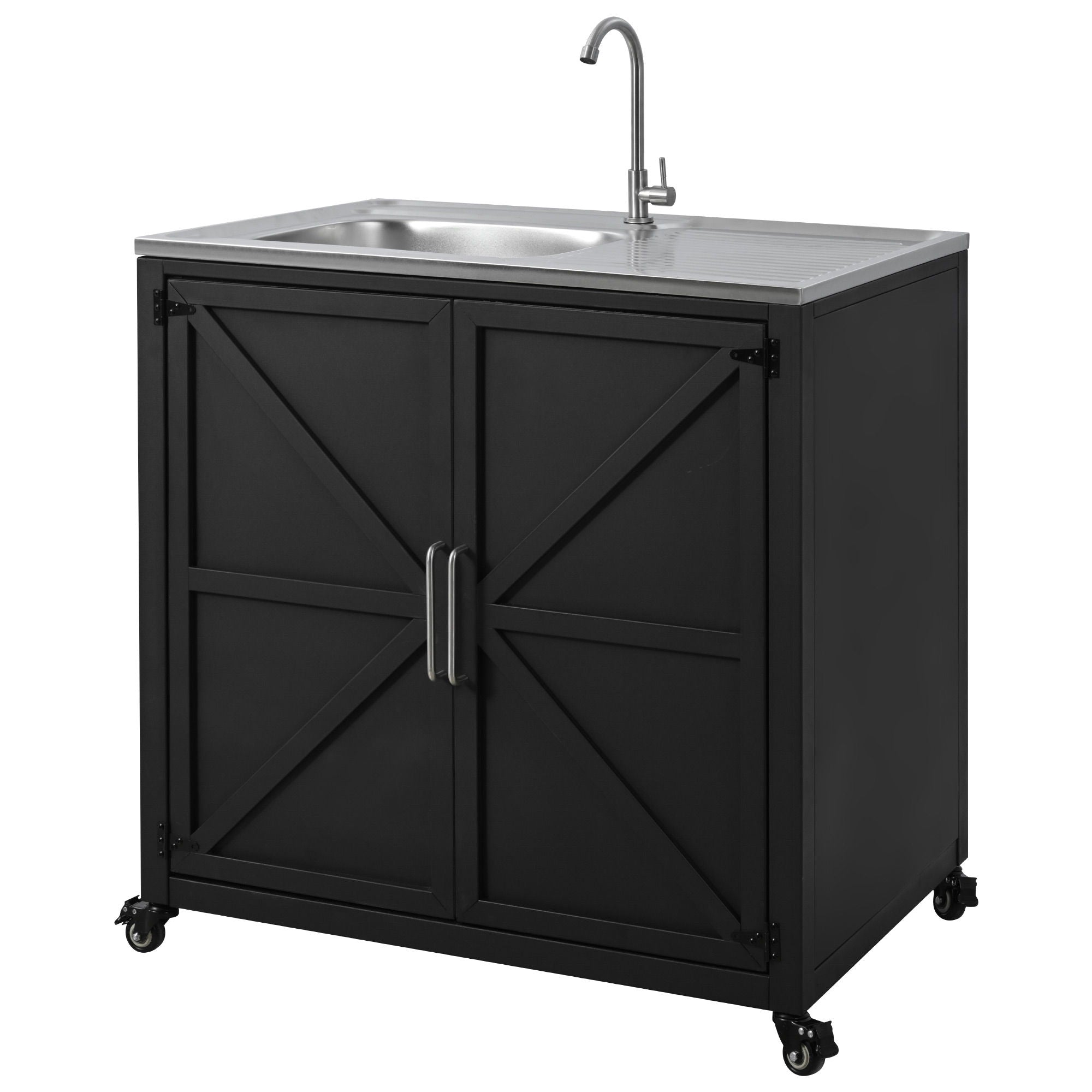 Outdoor Movable Kitchen Sink Patio Modular Kitchen Sink Station With Cabinet For Garden, Patio, Backyard - Matte Black