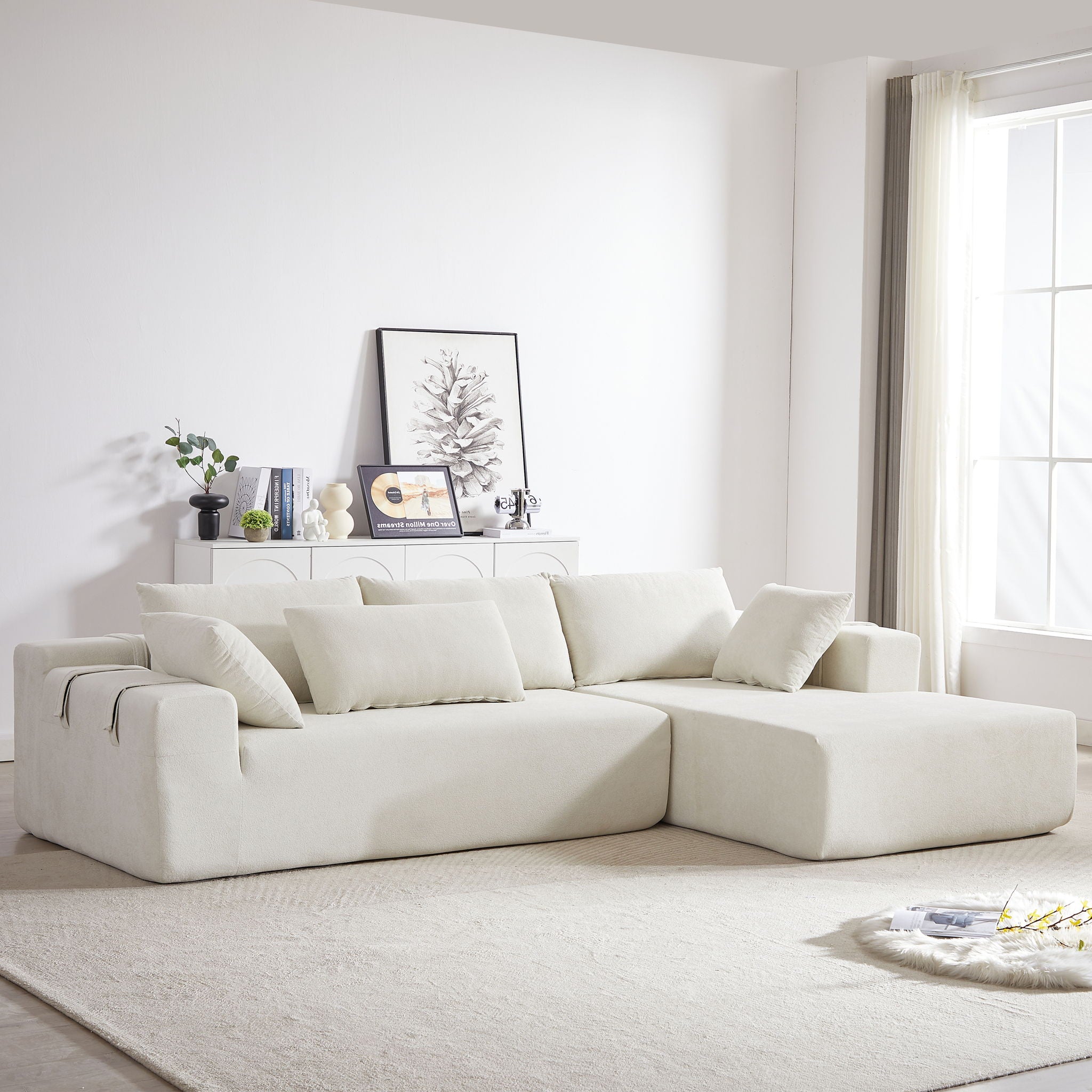 Modern Chenille Upholstered Sectional Sofa Couch Set With 6 Pillows,Free Combination