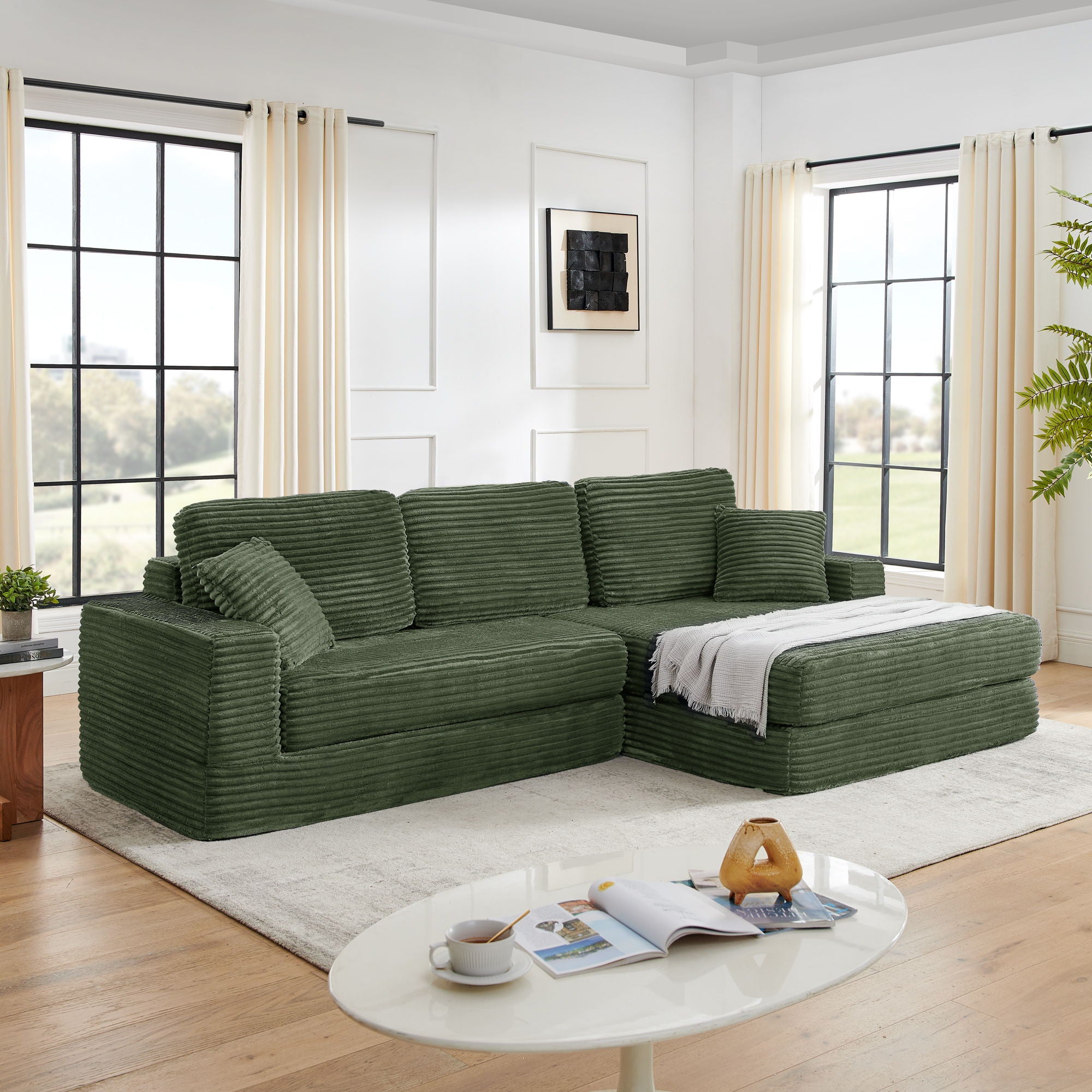 Modern Minimalist L Shape Modular Sectional Sofa, Corduroy Couch
