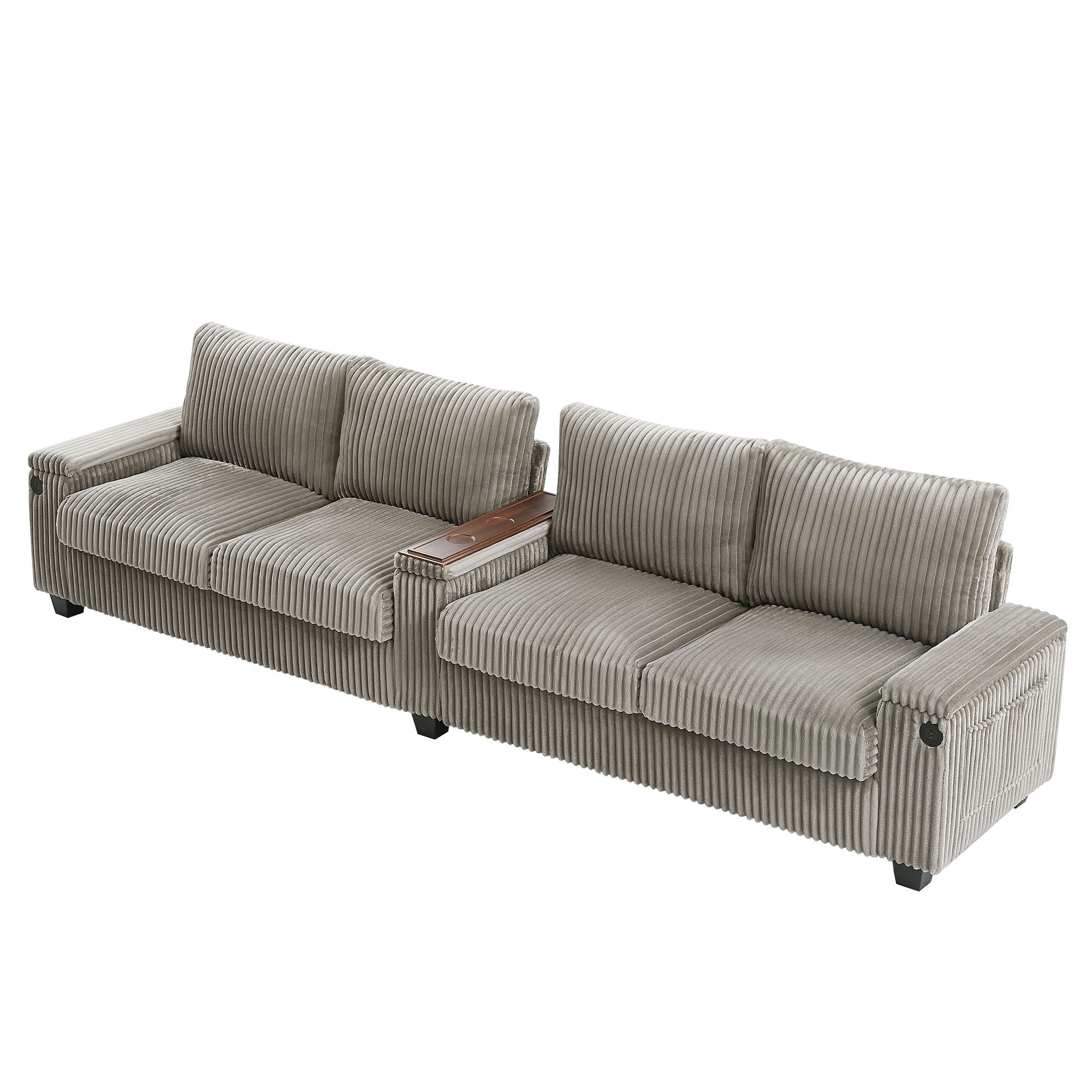 Modern 4 Seater Corduroy Sofa Couch With USB Ports And Hidden Storage