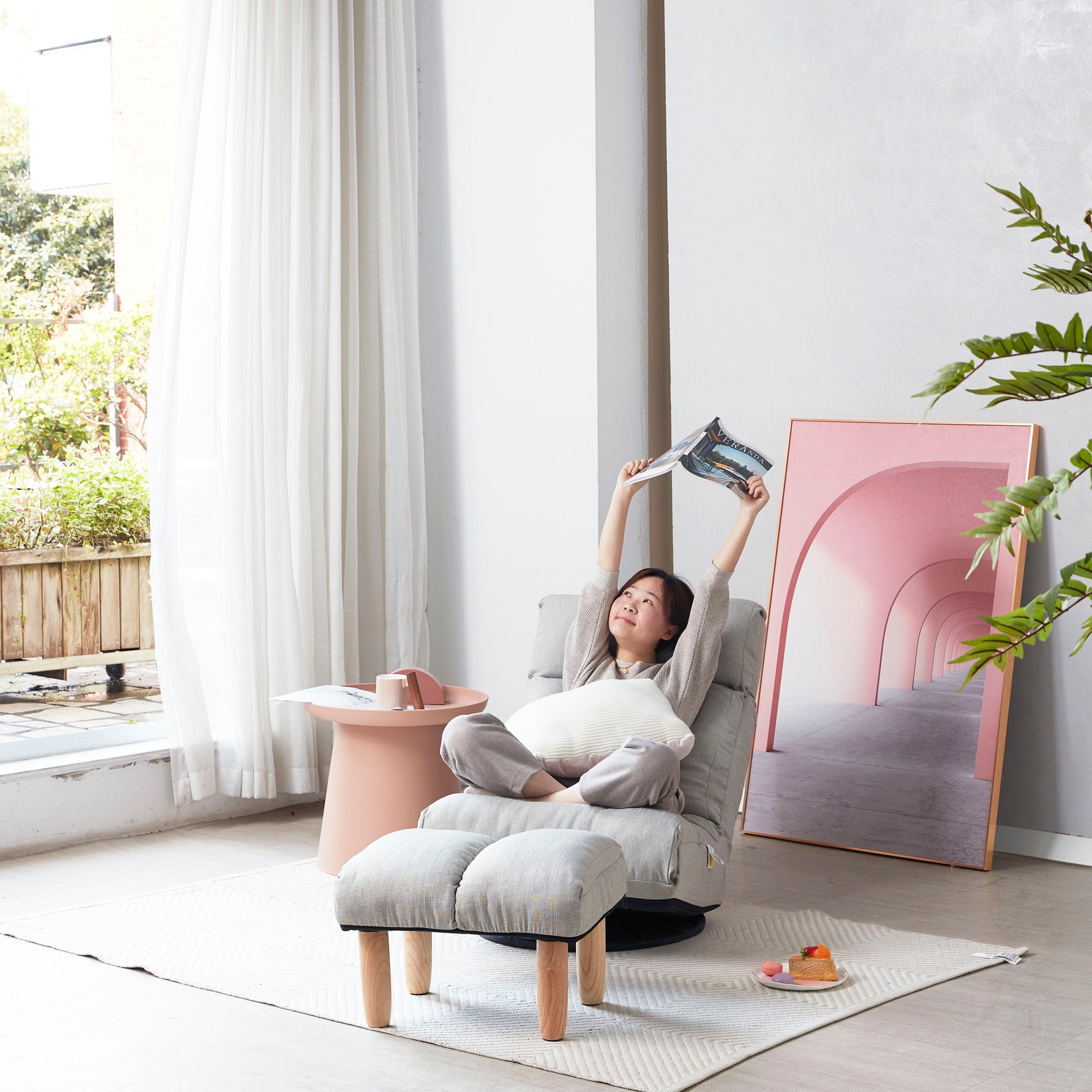 Adjustable Japanese Reclining Floor Chair Sofa With Metal Frame For Living Room