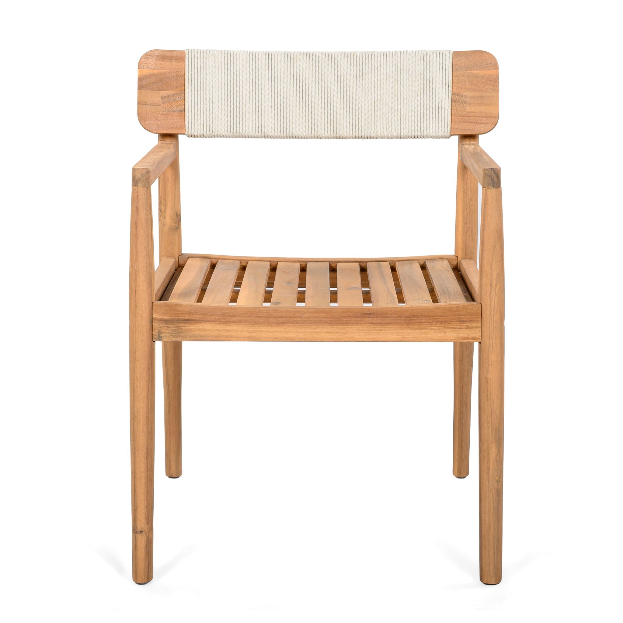 Creative Braided Acacia Wood Outdoor Dining Table And Chairs With Armrests (Set of 2) - Teak / White