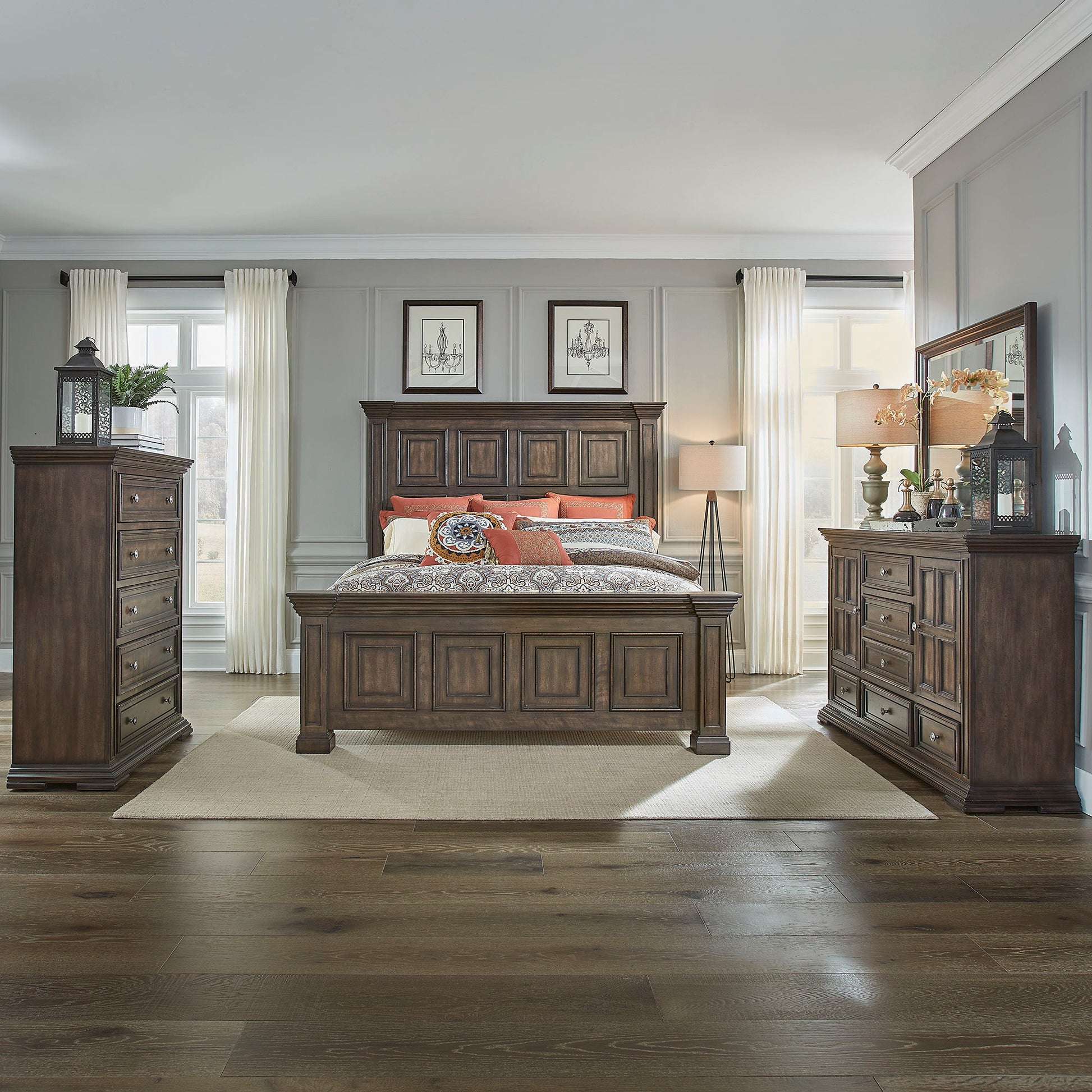 Liberty Furniture Big Valley - Panel Bed, Dresser & Mirror | Meri Furniture
