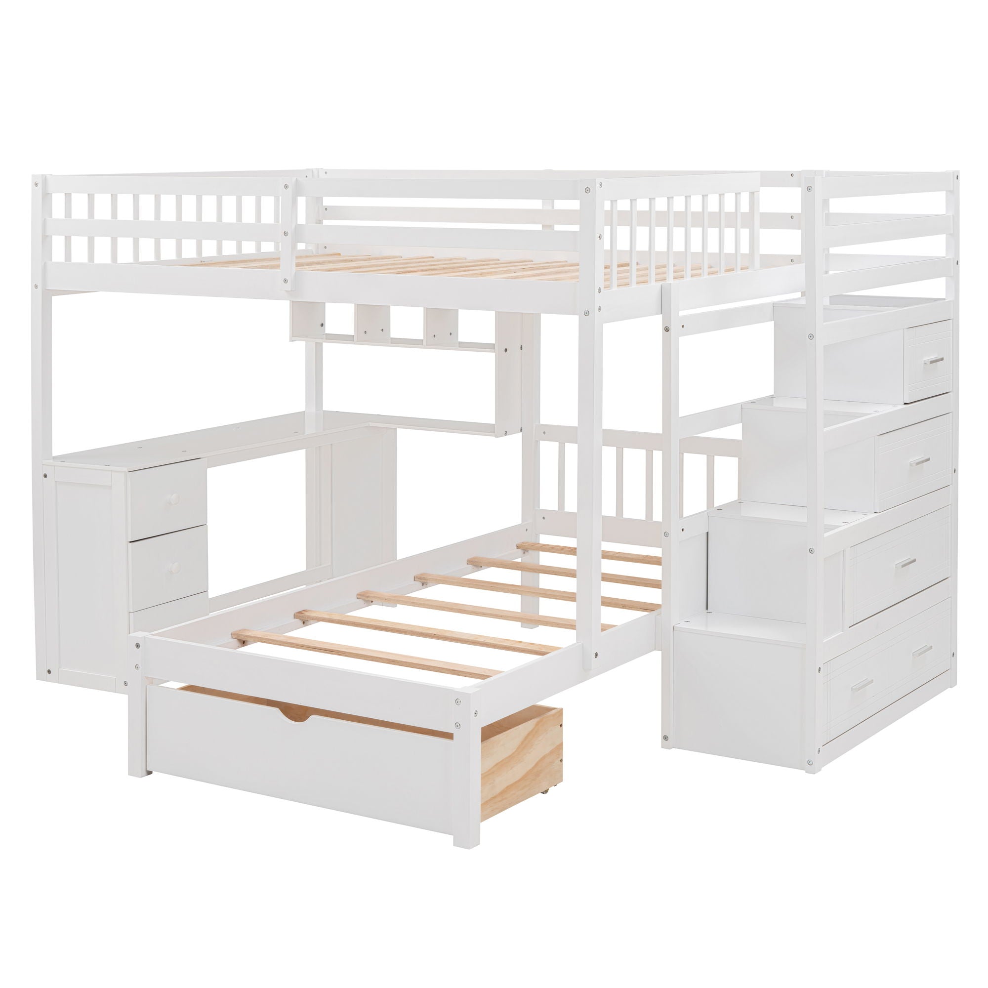 Bunk Bed With Desk, Drawers And Shelves