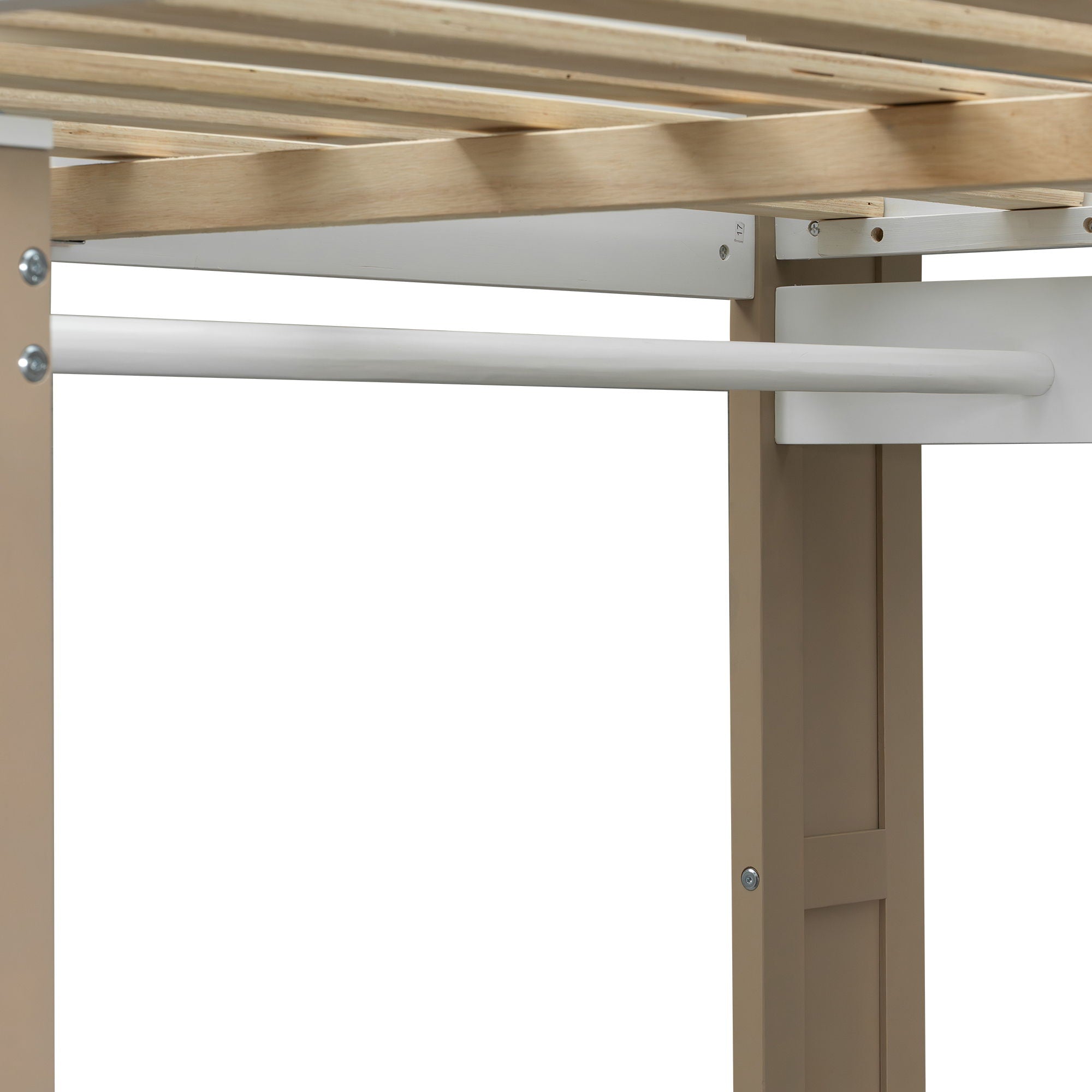 Loft Bed With Built In Storage Shelves, Clothes Rail, And Desk