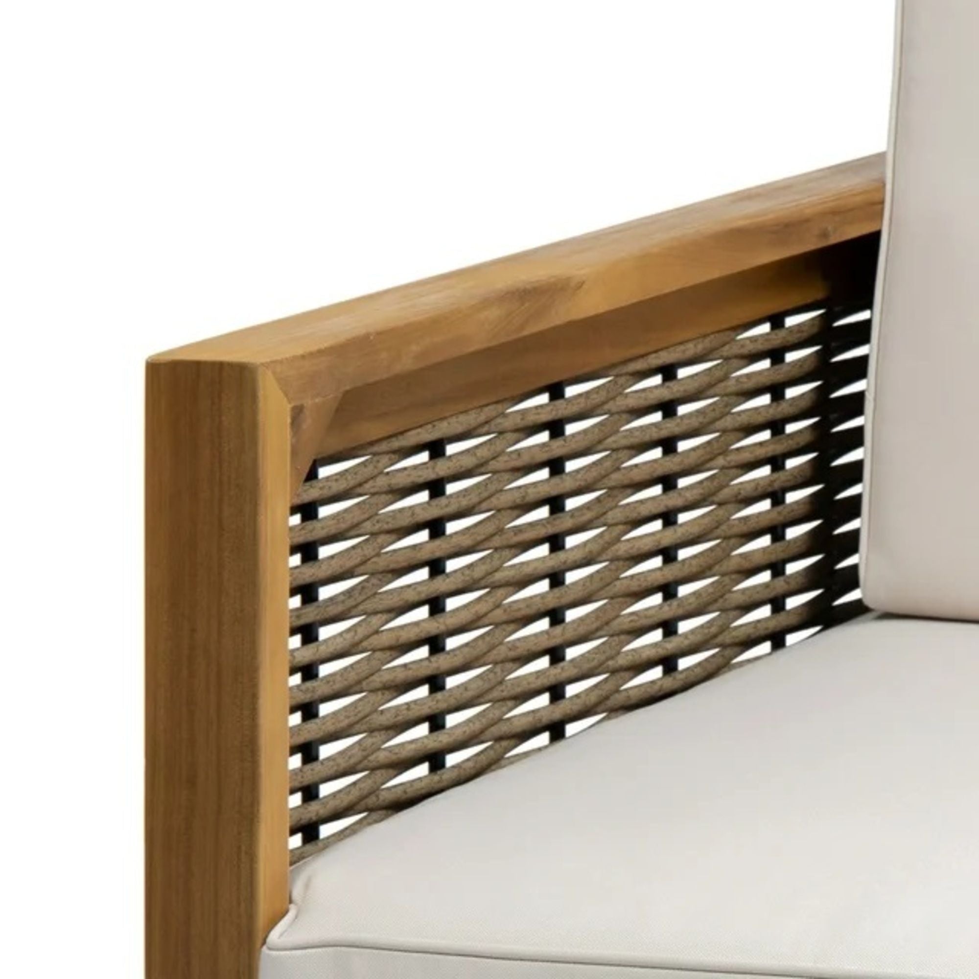 Outdoor 4 Seater Acacia Wood Chat Set With Wicker Accents And Cushions - Teak / Mixed Brown / Beige