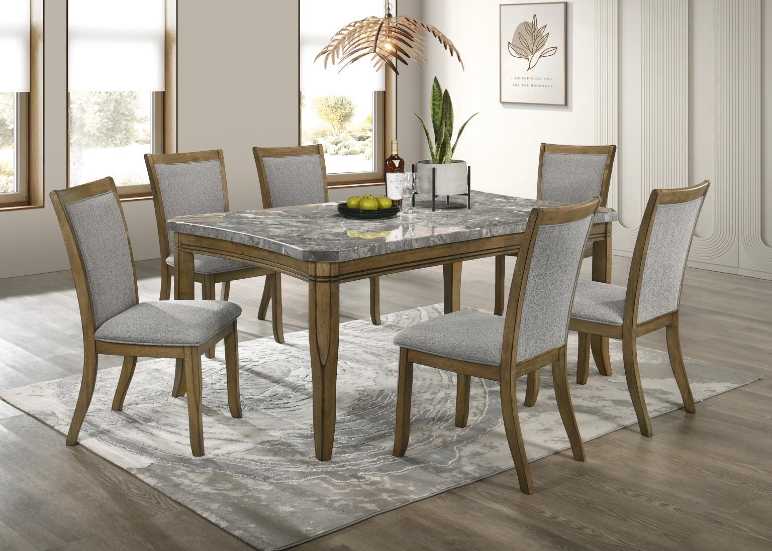 D076 - Rectangular Dining Table - Dark Dray Brush / Graystone Marble