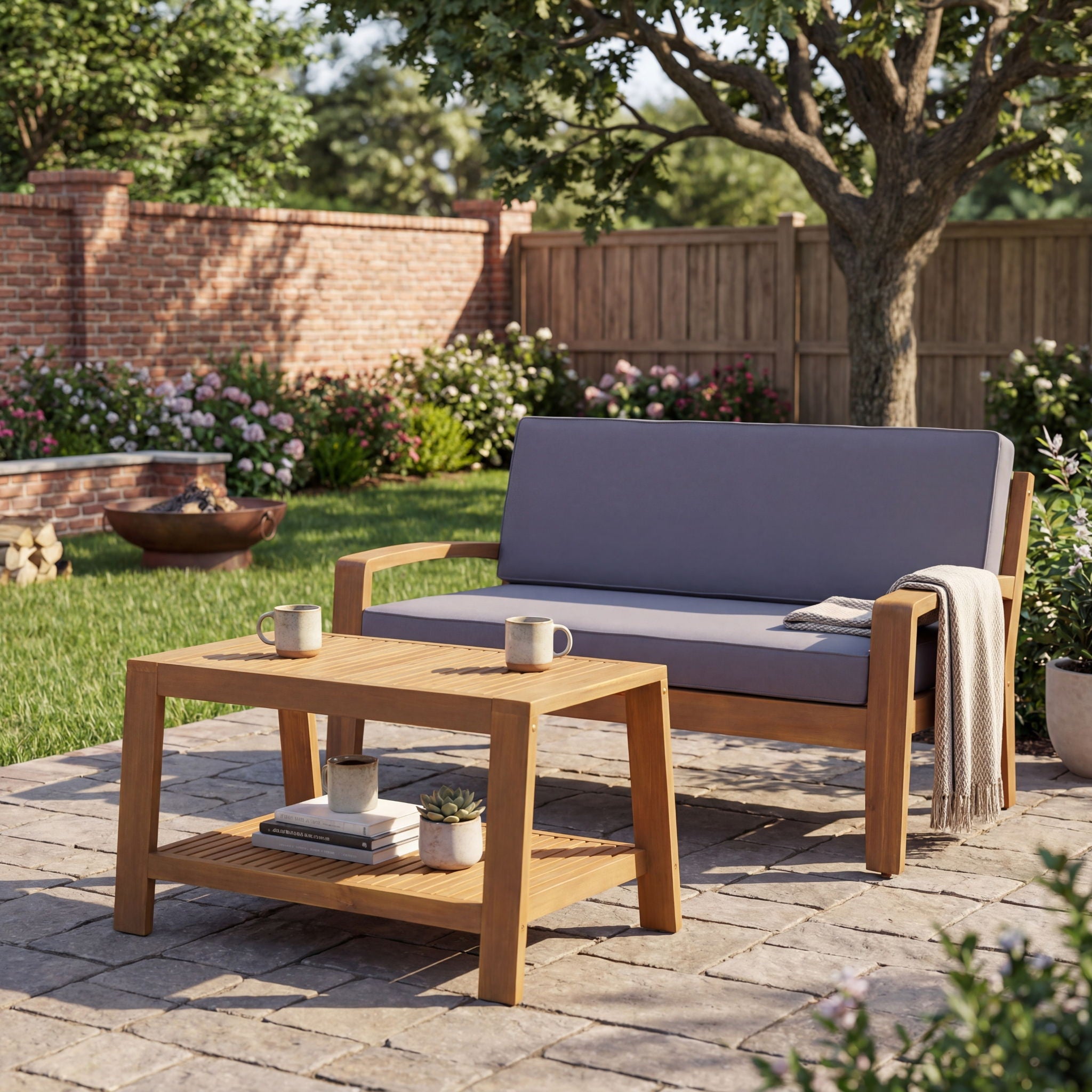 2 Piece Outdoor Conversation Set (Loveseat & Coffee Table With Water-Resistant Cushions)