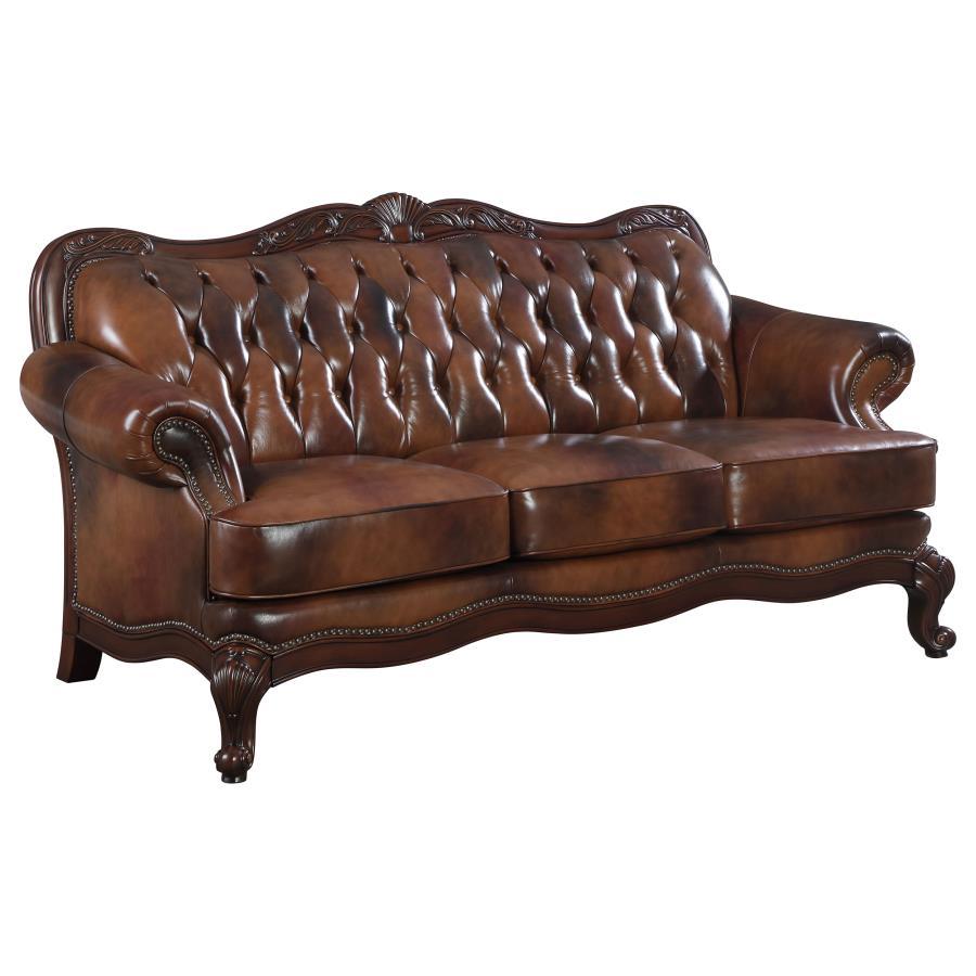 Coaster Fine Furniture Victoria - Full Leather Upholstered Rolled Arm Sofa - Brown | Meri Furniture