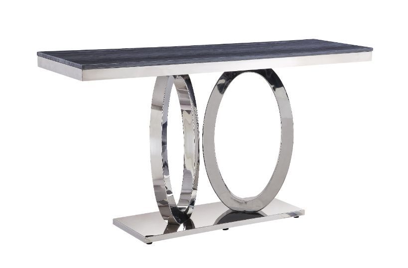 ACME Zasir - Accent Table - Gray Printed Faux Marble & Mirrored Silver Finish | Meri Furniture