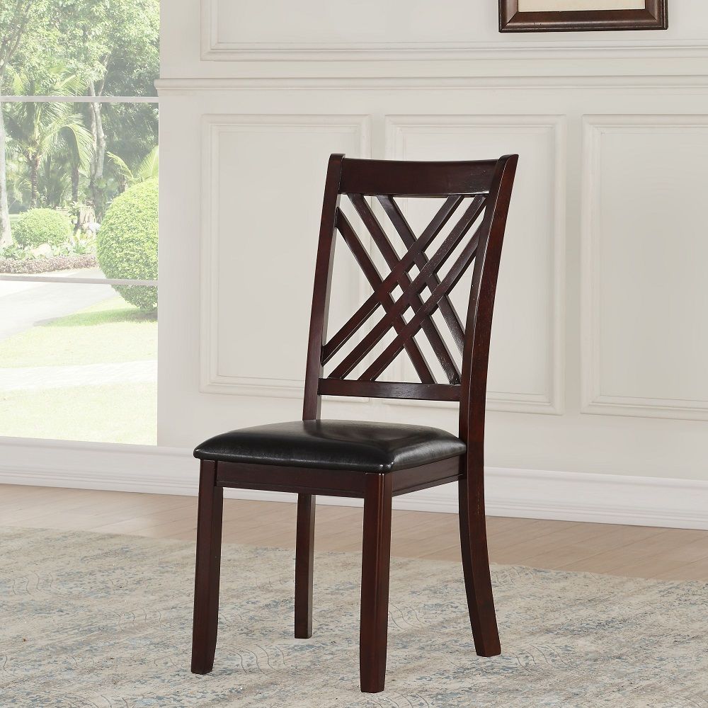 Katrien - Side Chair Set of 2) - Black Synthetic Leather & Espresso