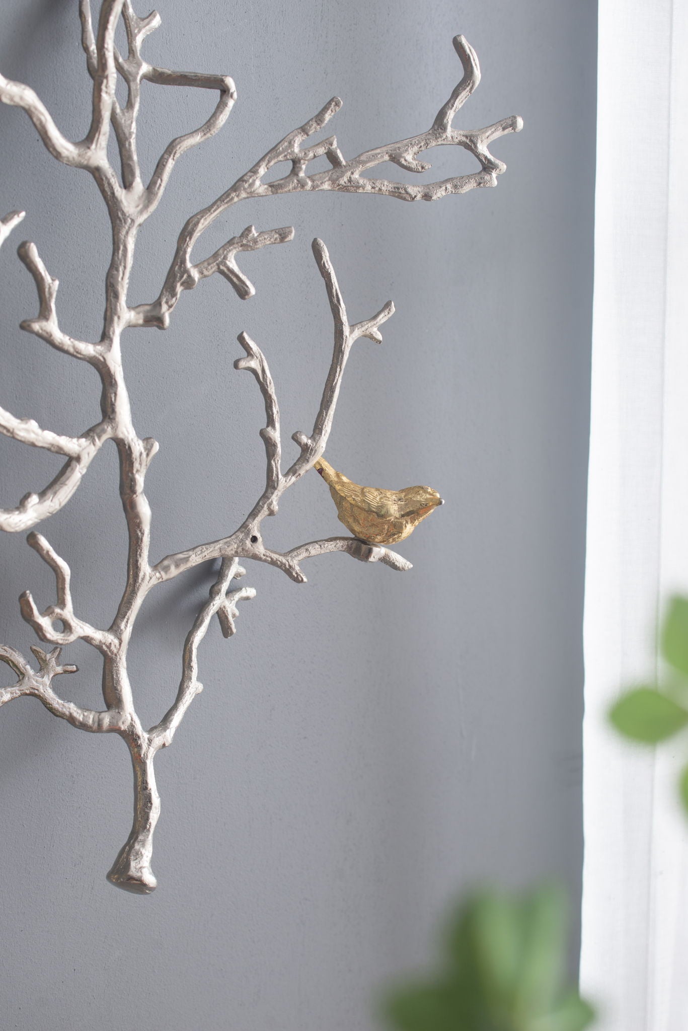 Metal Branch Wall Sculptures With Bird Accents (Set of 2) - Silver Multi