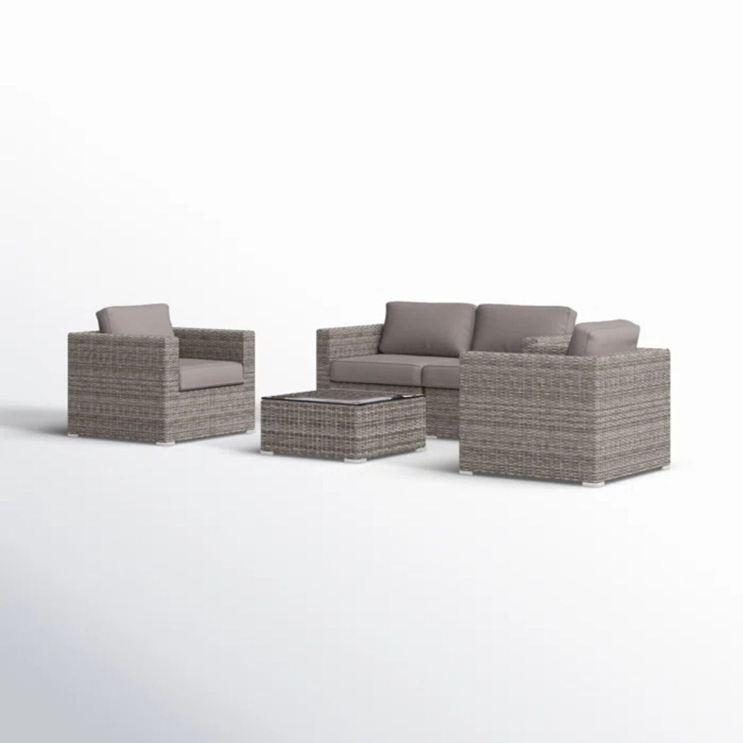Wicker Seating Group Set With Table And Cushions