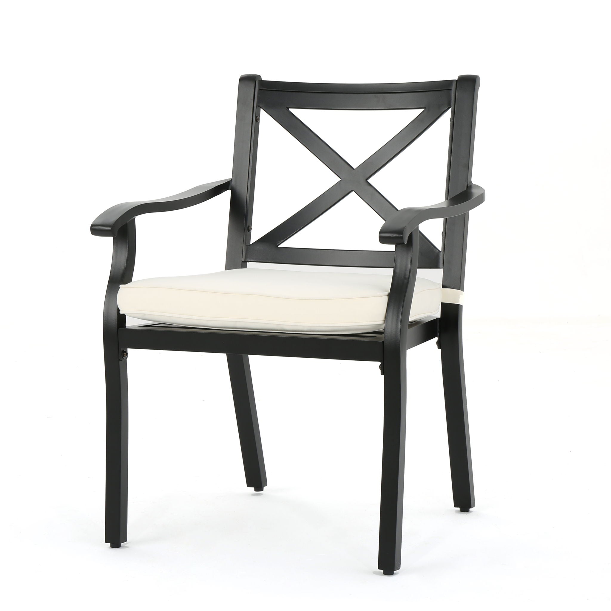 Outdoor Dining Chair Set With Water Resistant Cushions - Black / Ivory