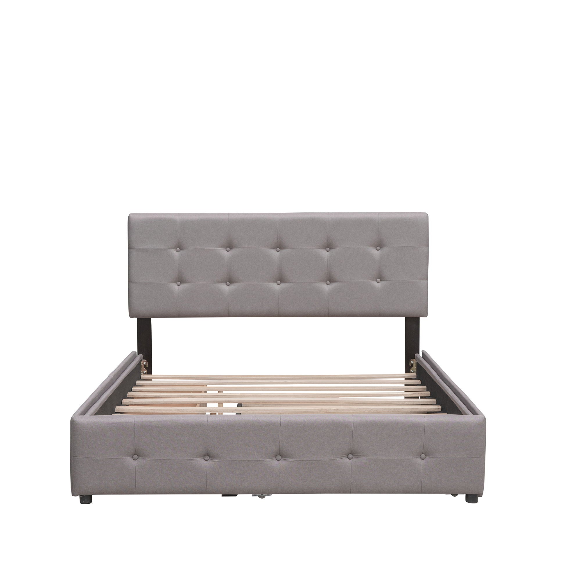 Upholstered Platform Bed With Classic Headboard And Drawers, No Box Spring Needed