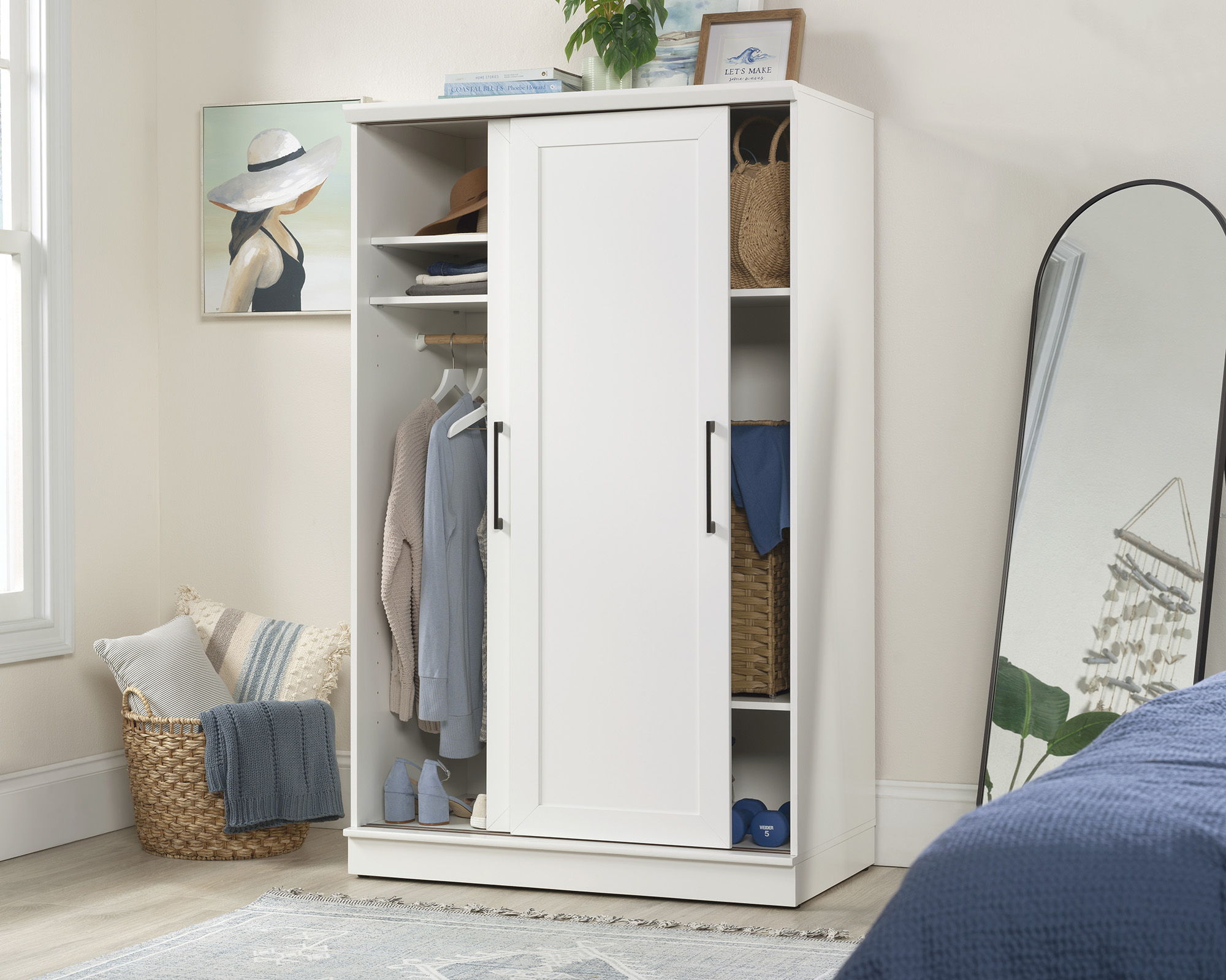 Wardrobe Cabinet with Sliding Doors in White