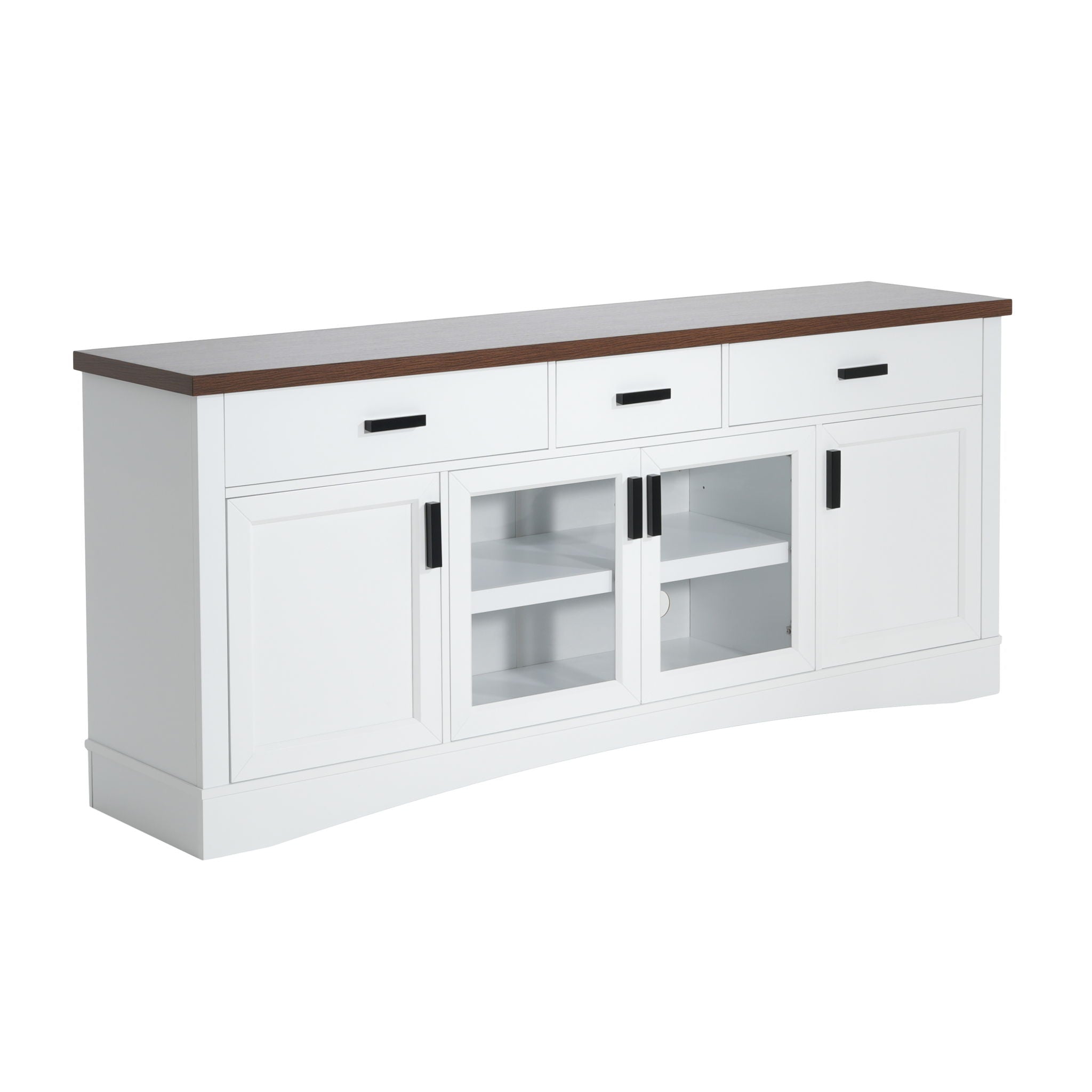 TV Console Stand, Glass Doors & Storage Drawers, Adjustable Shelves