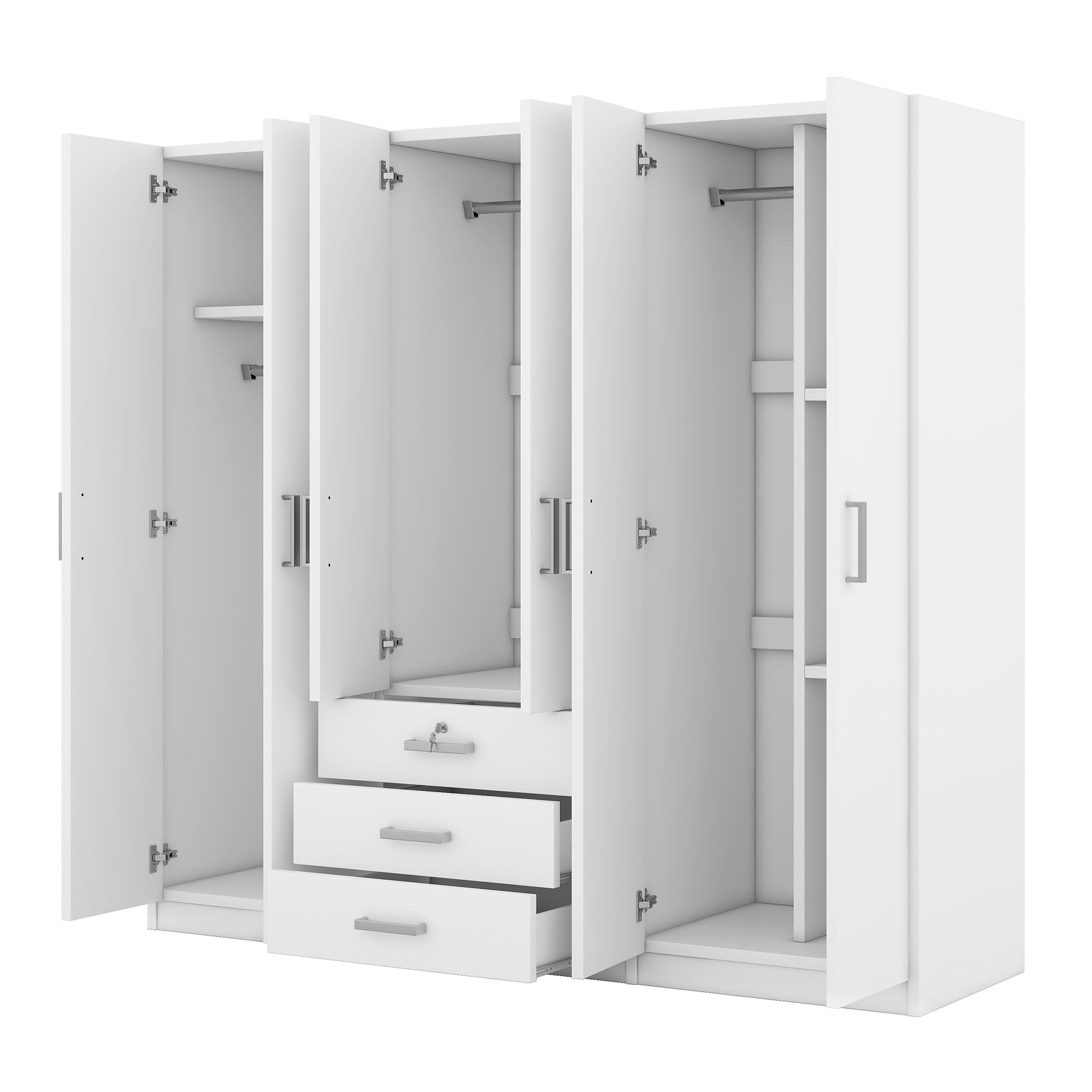 6 Doors Wardrobe Storage For Bedroom, With Big Drawers