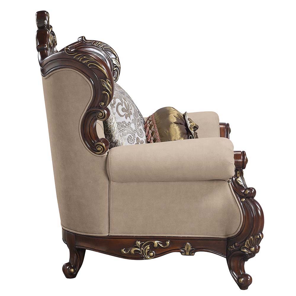 ACME Ragnar - Sofa - Light Brown Linen & Cherry Finish | Meri Furniture