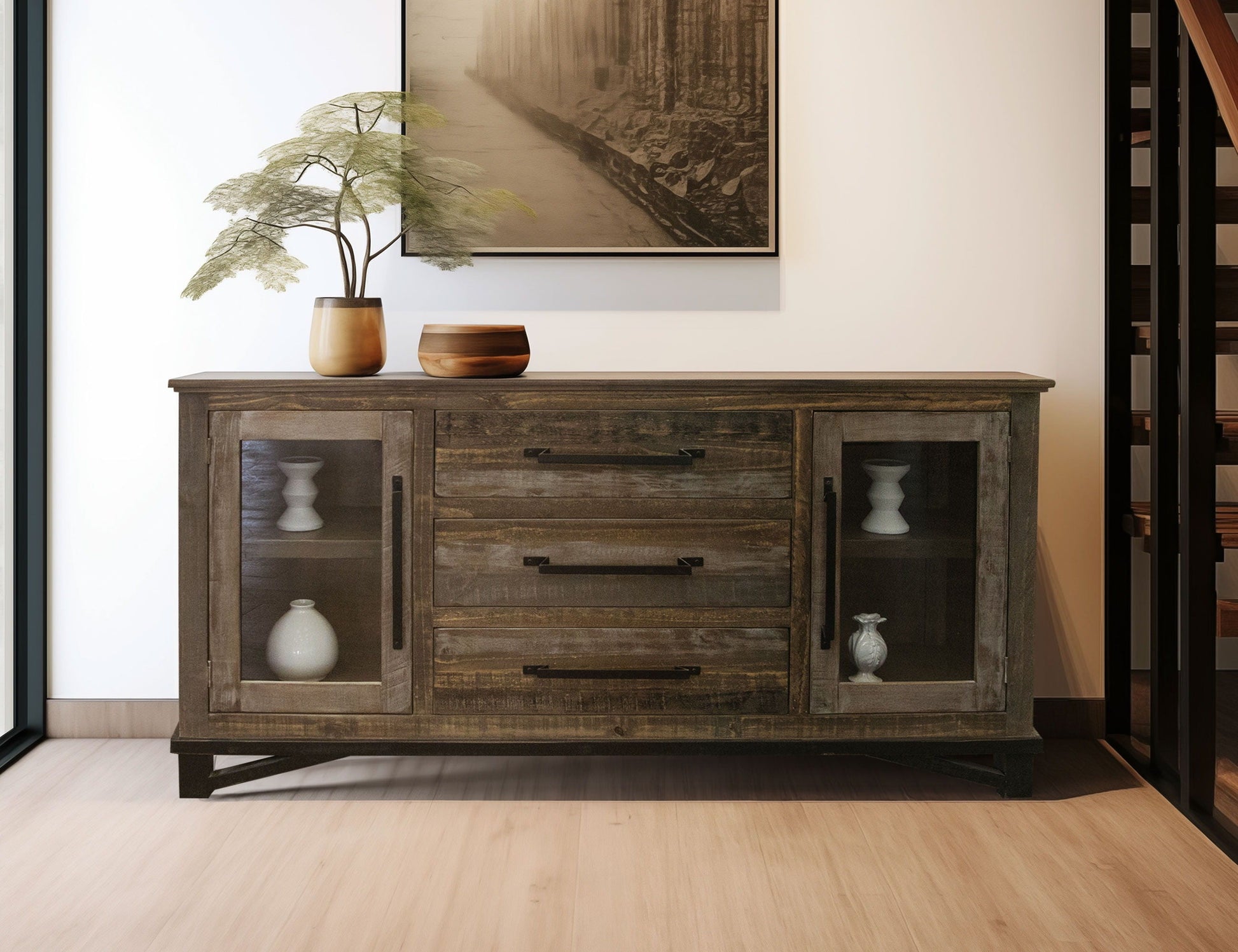 International Furniture Direct Loft Brown - Buffet With 3 Drawer / 2 Doors - Two Tone Gray / Brown | Meri Furniture