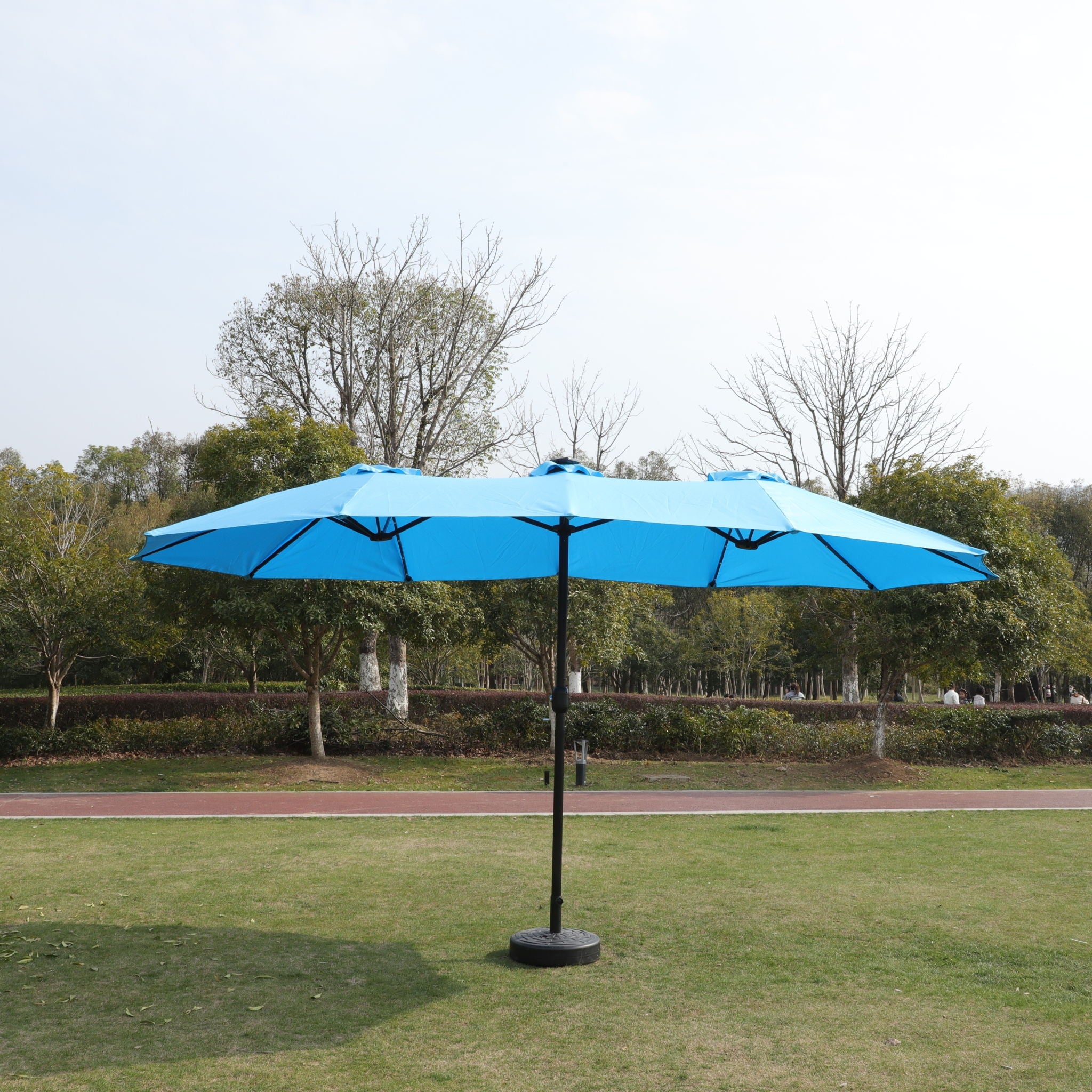 Double- Sided Outdoor Market Umbrella With Lights And Base