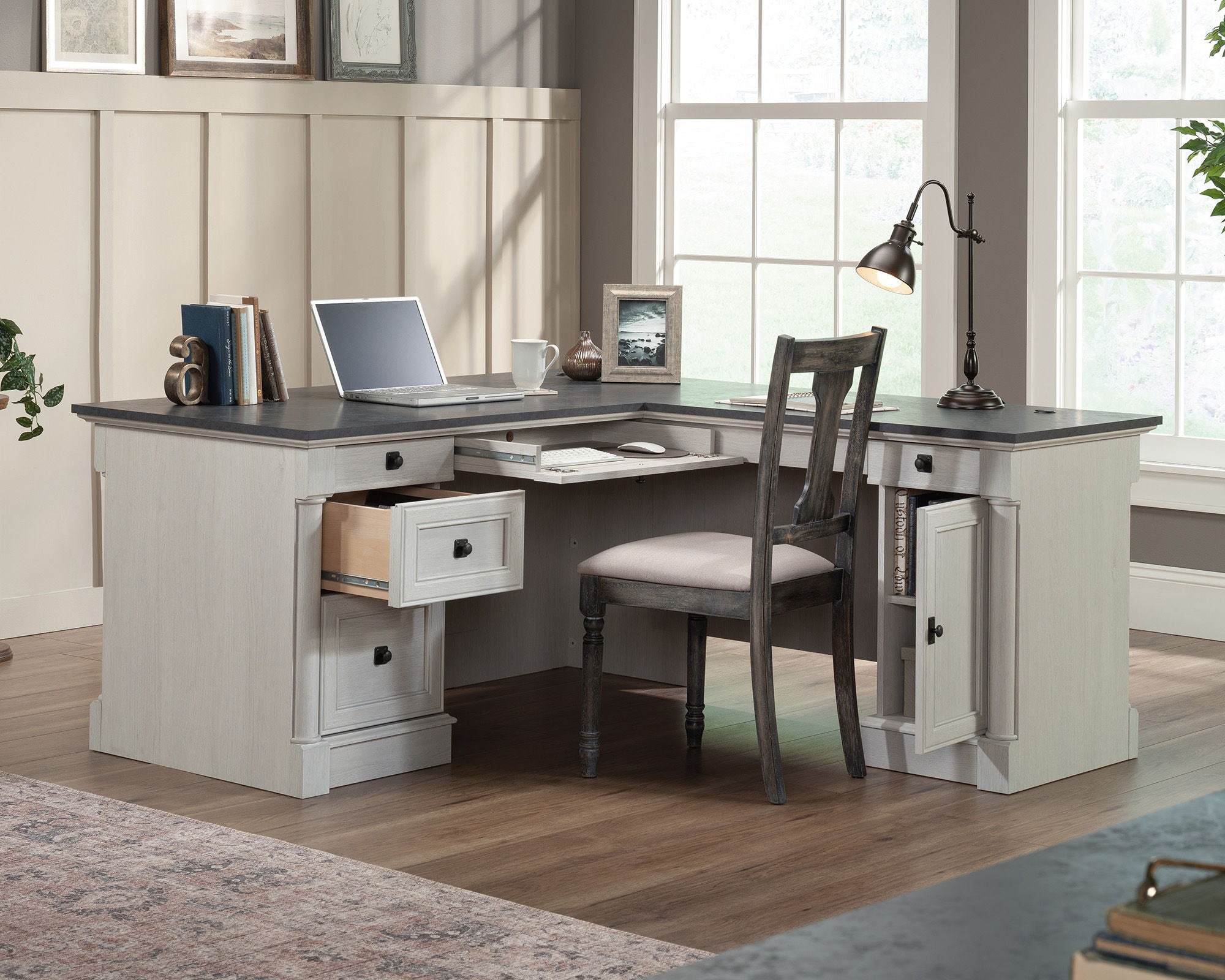 L-Shaped Home Office Desk in Glacier Oak
