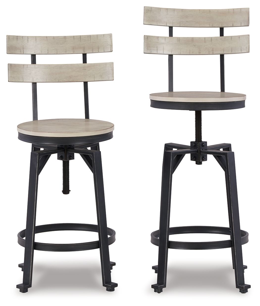 Signature Design by Ashley® Karisslyn - Whitewash / Black - Swivel Barstool (Set of 2) | Meri Furniture