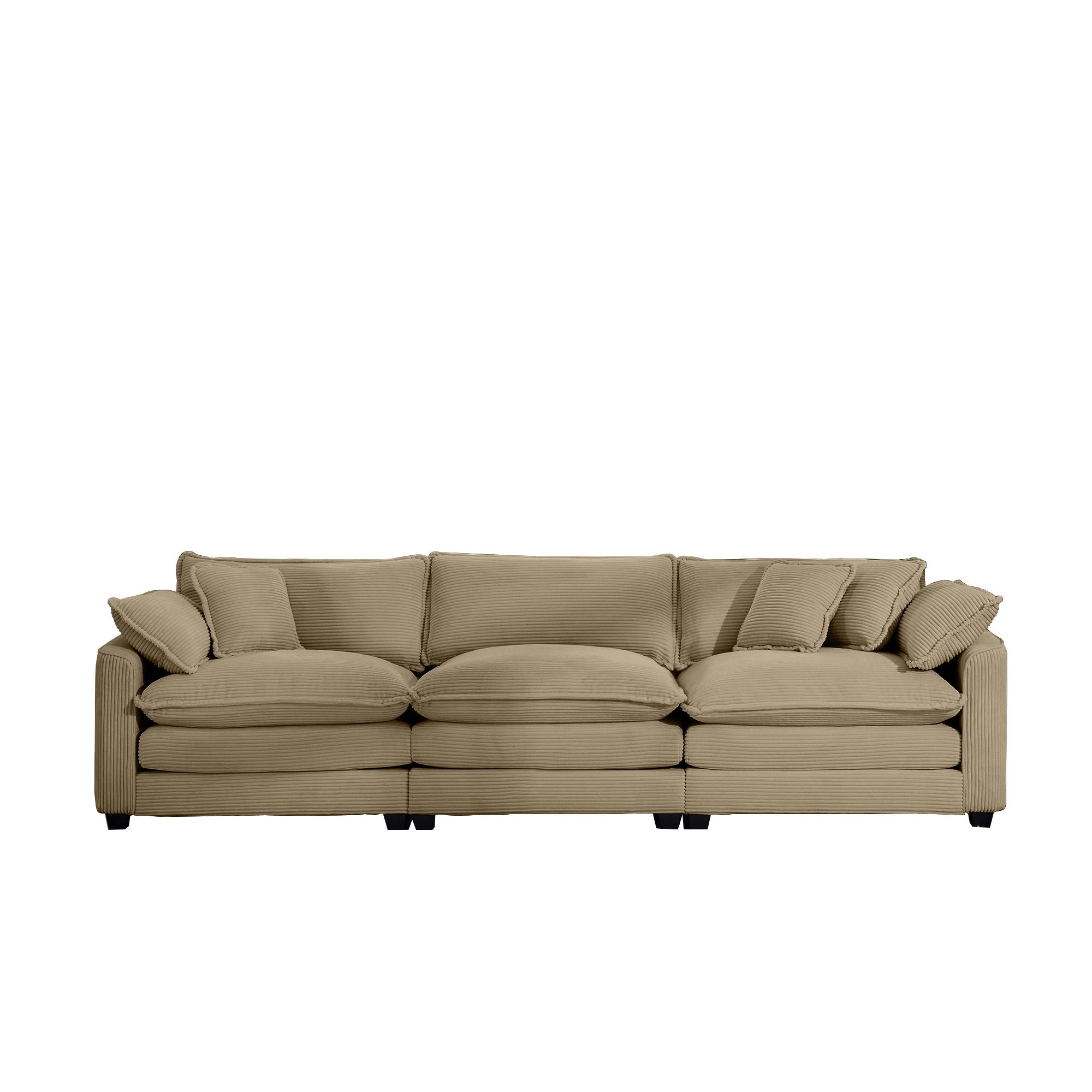 Mid-Century Modern 3 Seater Sectional Sofa With Arm And Throw Pillows