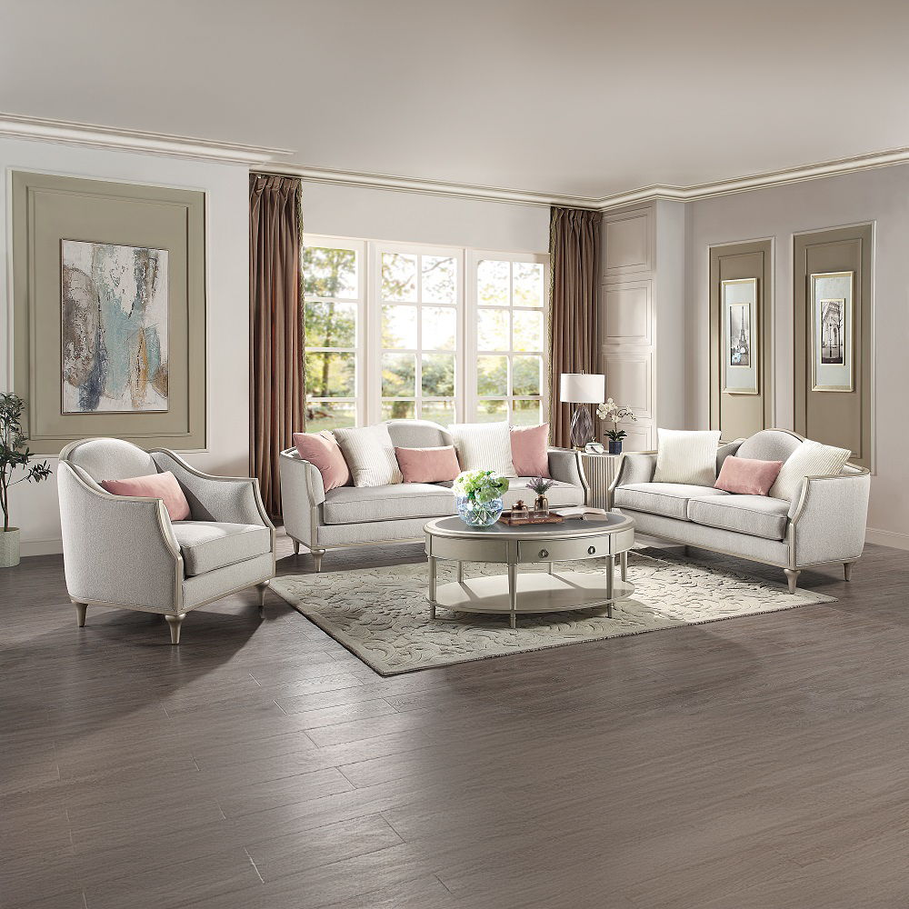 Kasa - Sofa With 5 Pillows - Beige Linen & Champagne