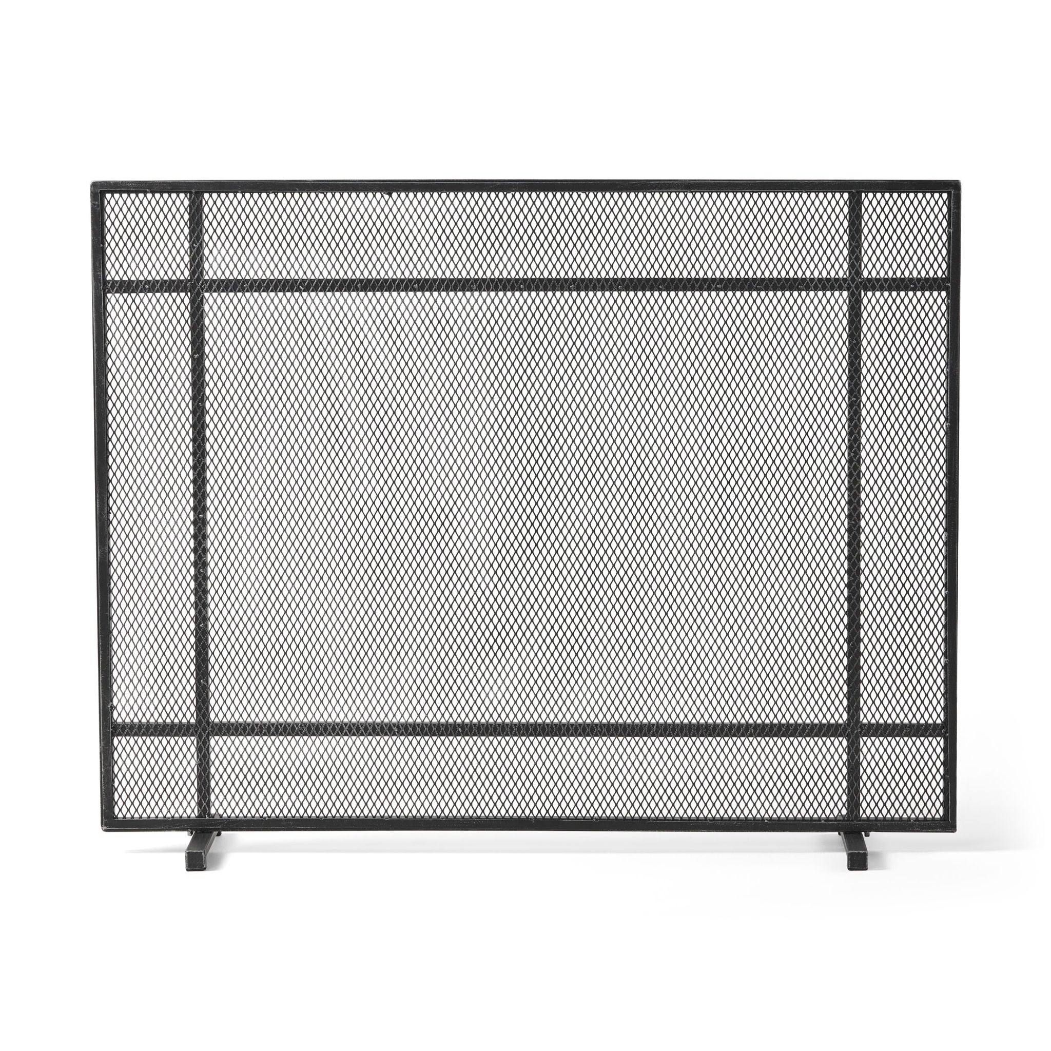 Markus - Modern Single Panel Iron Firescreen Black Brushed Silver