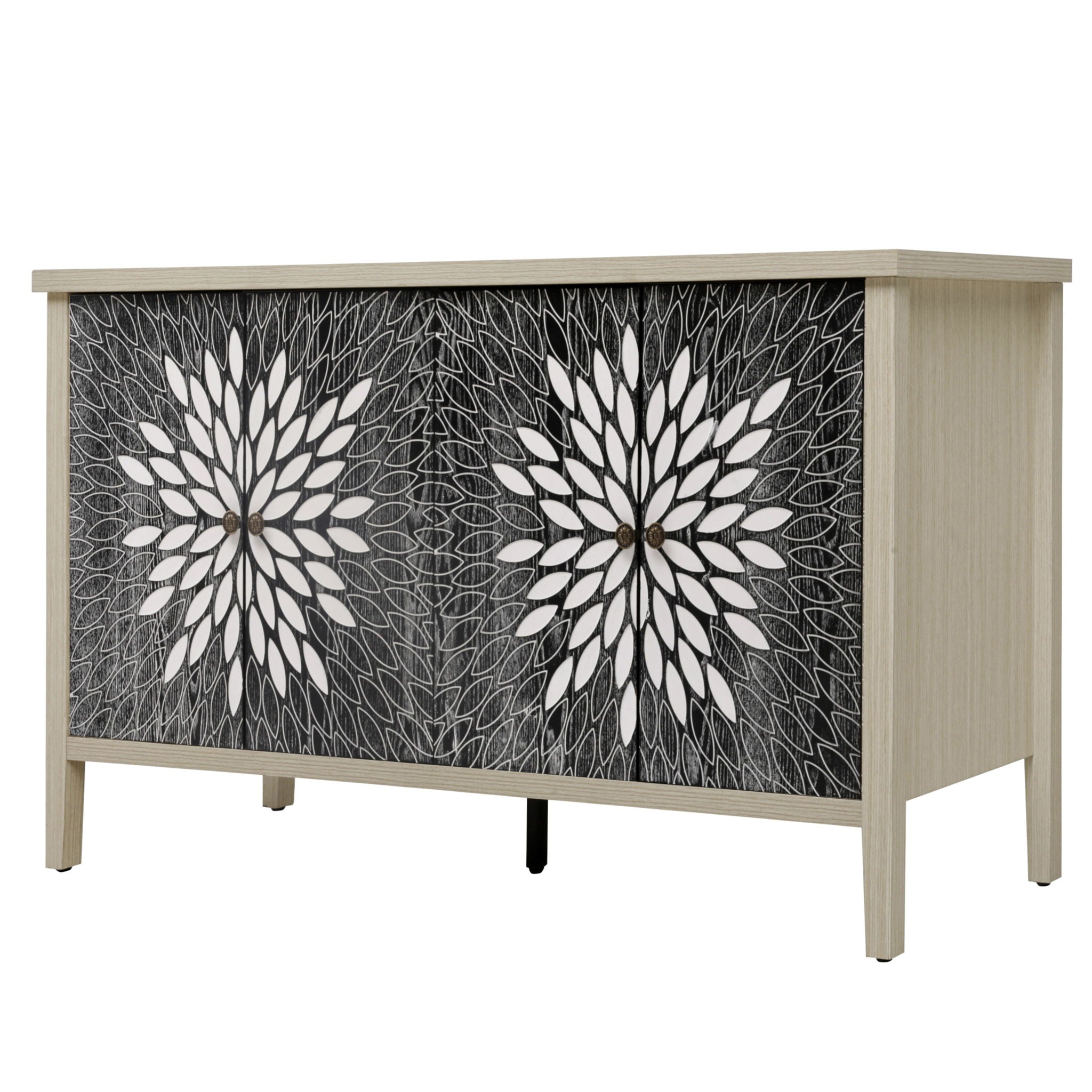 Modern Storage Cabinet With 4 Doors & Adjustable Shelves