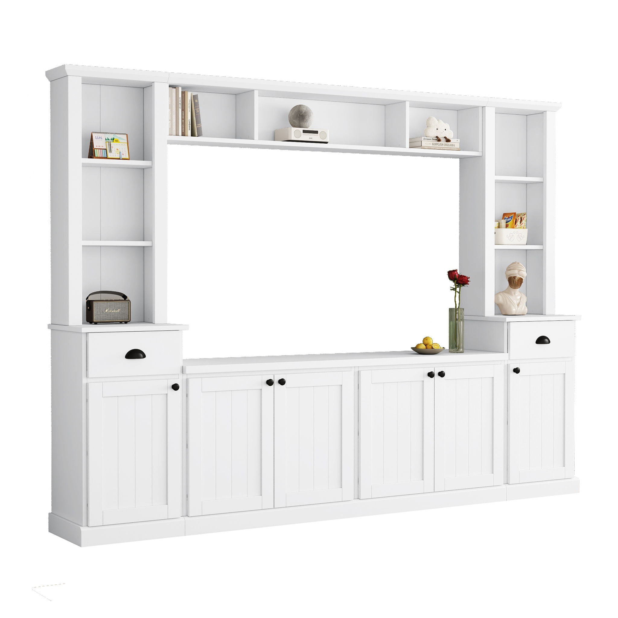 Minimalist Entertainment Wall Unit Set With Bridge For TVs Up To 75"