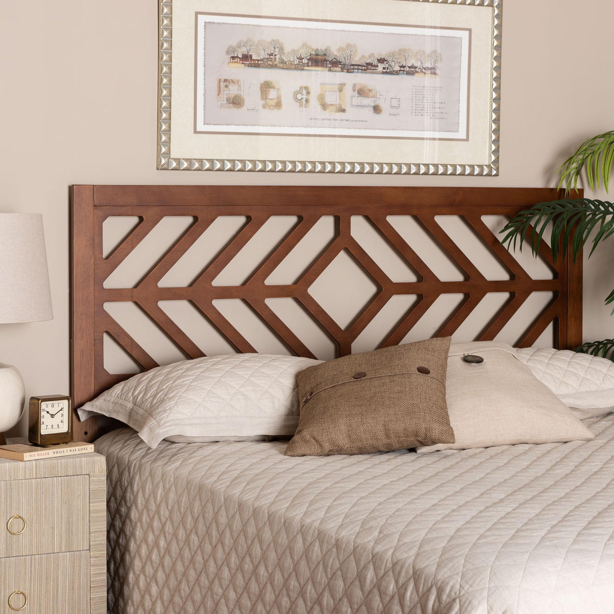 Olsen Wood Headboard with Geometric Cutout Design - Modern Decorative Panel for Bed Frame, Contemporary Bedroom Accent with Adjustable Height, Full
