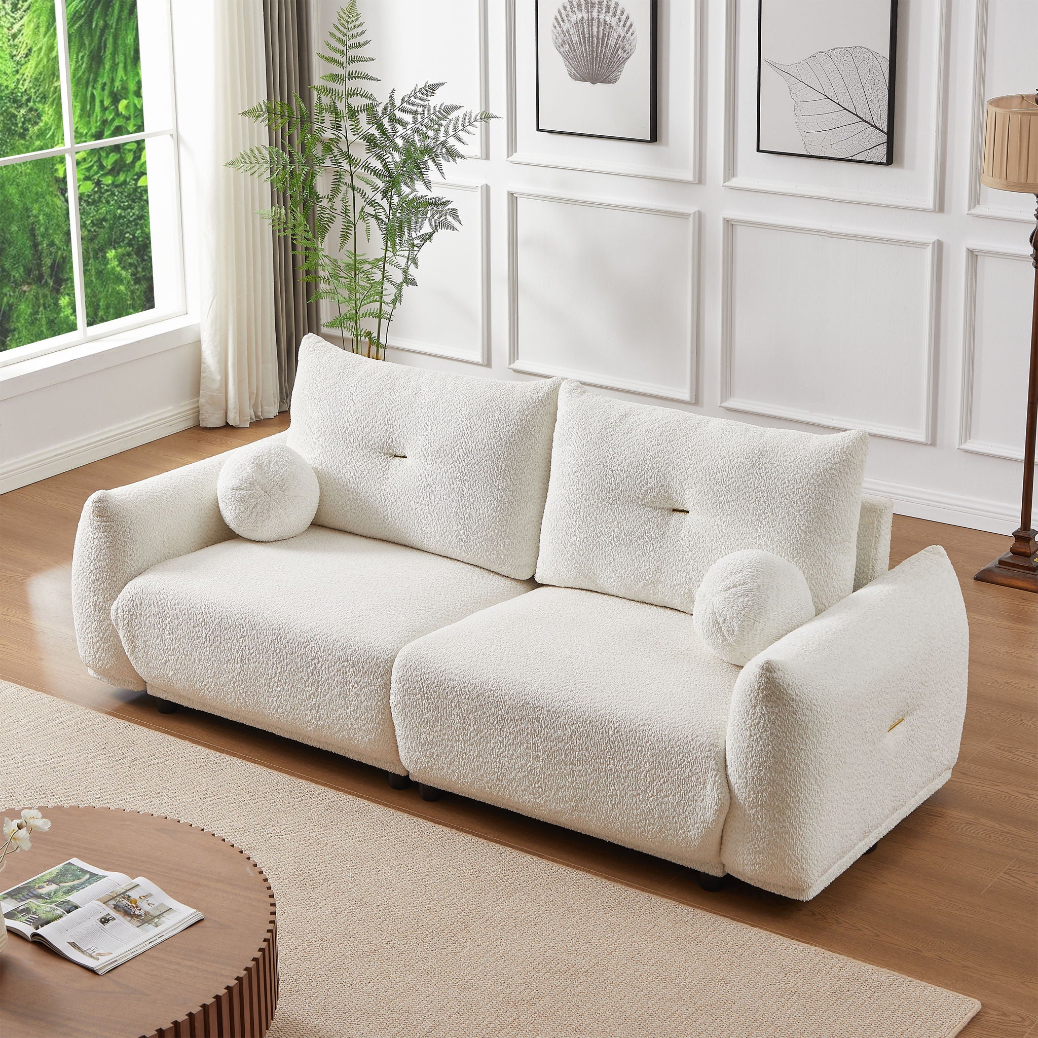 2 Seater Cushion Sofa With 2 Cushions And 2 Ball Pillows