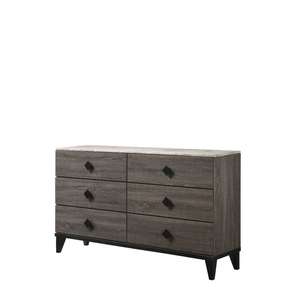 ACME Avantika - Dresser - Faux Marble & Rustic Gray Oak | Meri Furniture