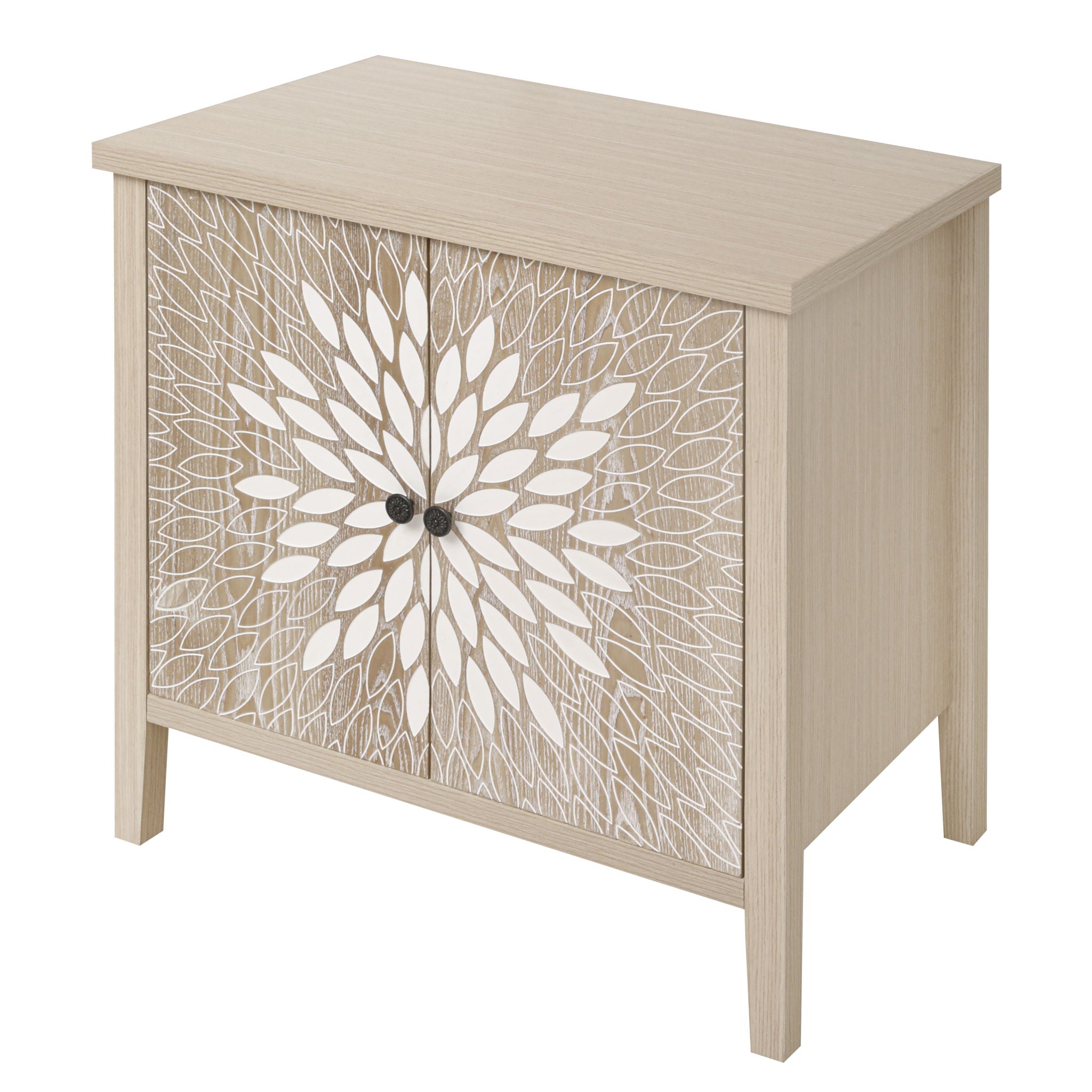 2 Door Carved Storage Cabinet With Adjustable Shelf, Accent Furniture