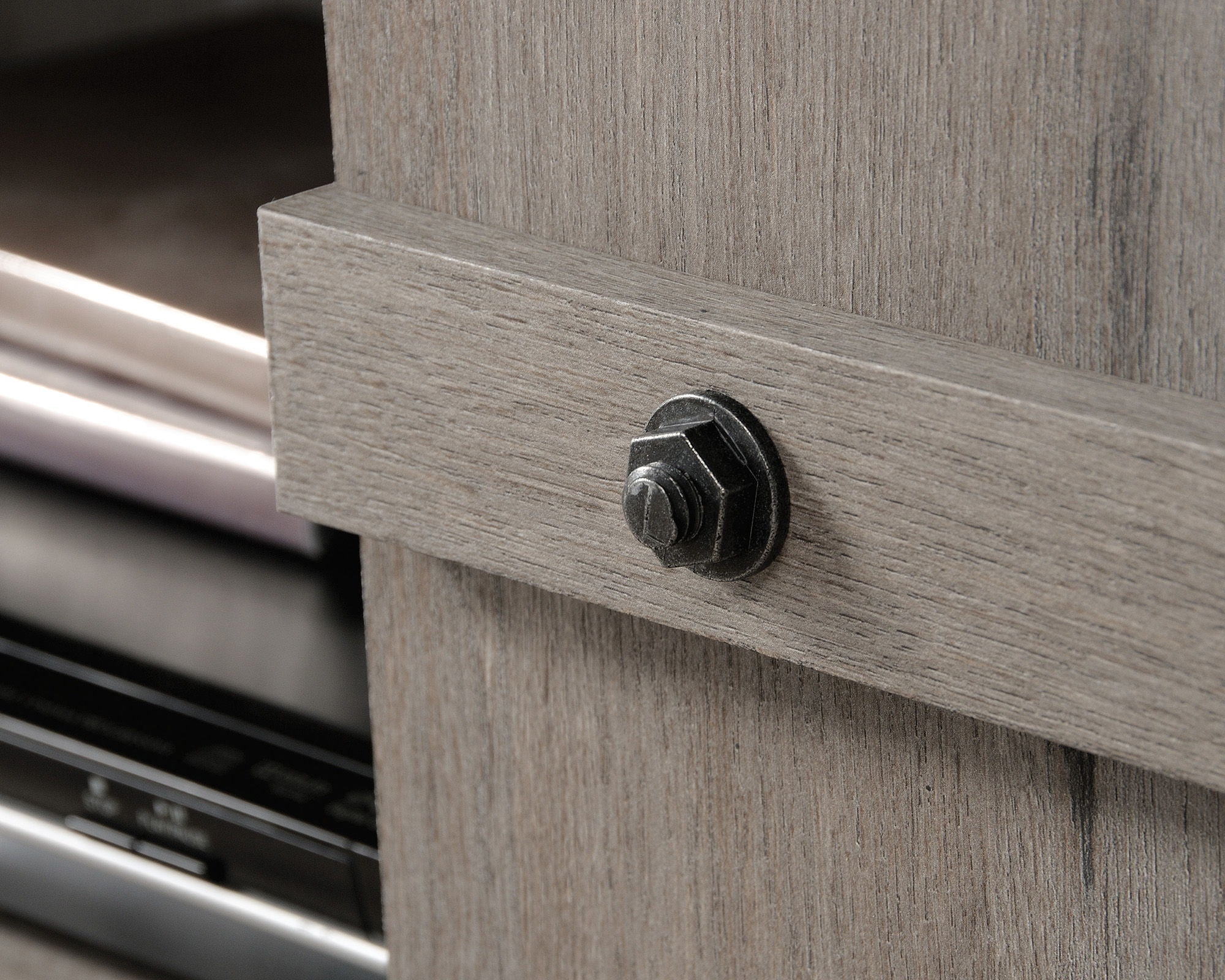 Mystic Oak TV Credenza with Black Accent Top