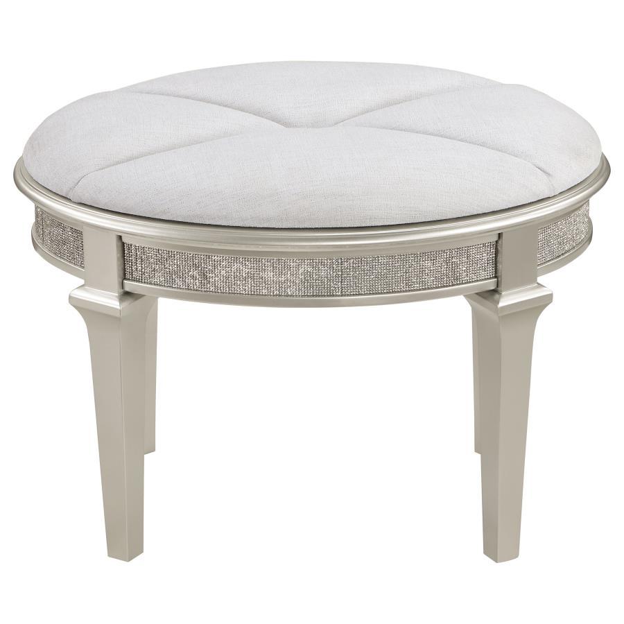 Coaster Fine Furniture Evangeline - Upholstered Oval Vanity Stool Silver And Ivory - Silver Oak | Meri Furniture