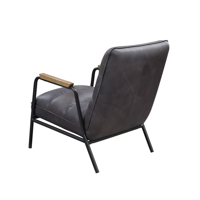 ACME Nignu - Accent Chair - Gray Top Grain Leather & Matt Iron Finish | Meri Furniture