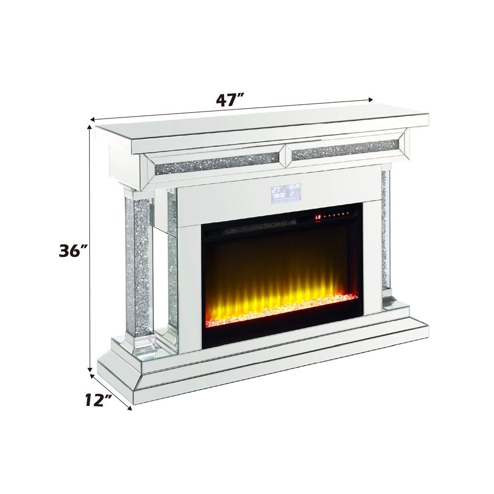 Noralie - 36"H Fireplace With Bluetooth - Mirrored & Faux Diamonds
