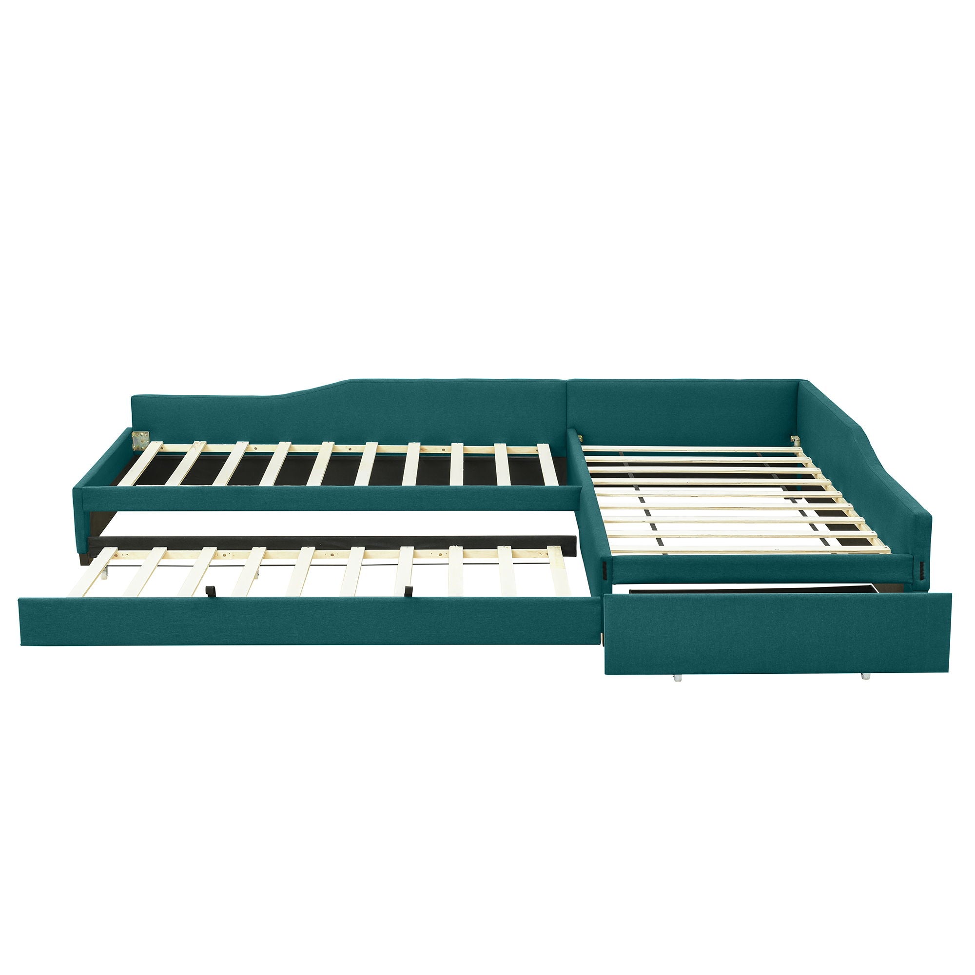 Upholstered Double Daybed With Trundle And Drawer