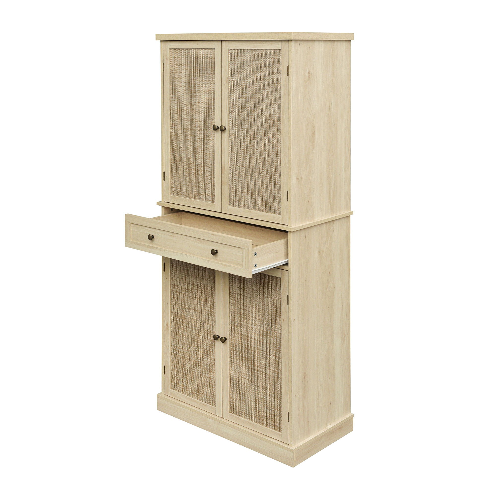 4 Door Storage Cabinet With 1 Drawer And 4 Adjustable Inner Shelves - Natural