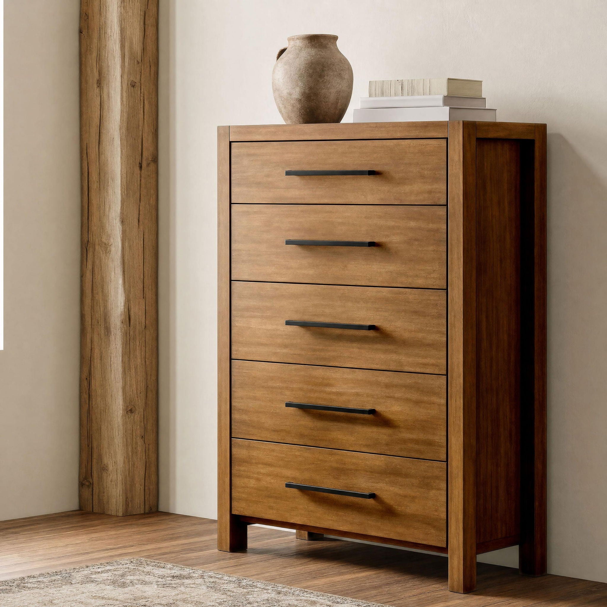 Adderley 5-drawer Bedroom Chest of Drawers Warm Brown