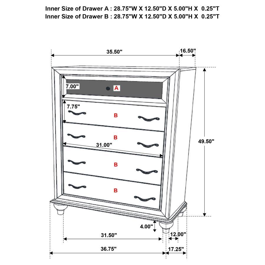 Coaster Fine Furniture Barzini - 5-Drawer Bedroom Chest | Meri Furniture