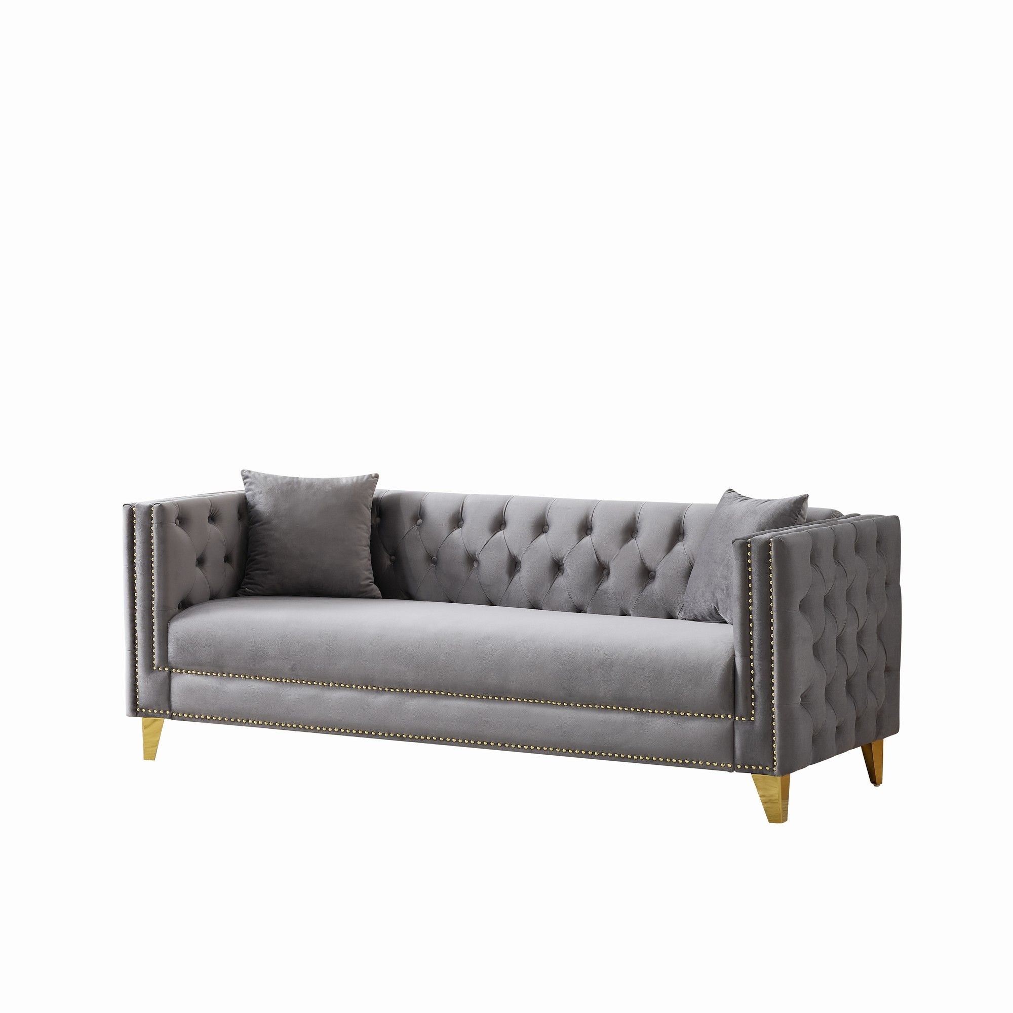 3 Seater Deep Seat Sofa, Sofa With Button Nailhead, Square Arm