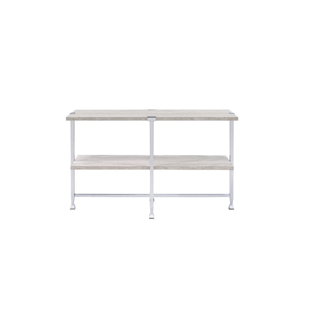 ACME Brecon - Accent Table - White Oak & Chrome | Meri Furniture